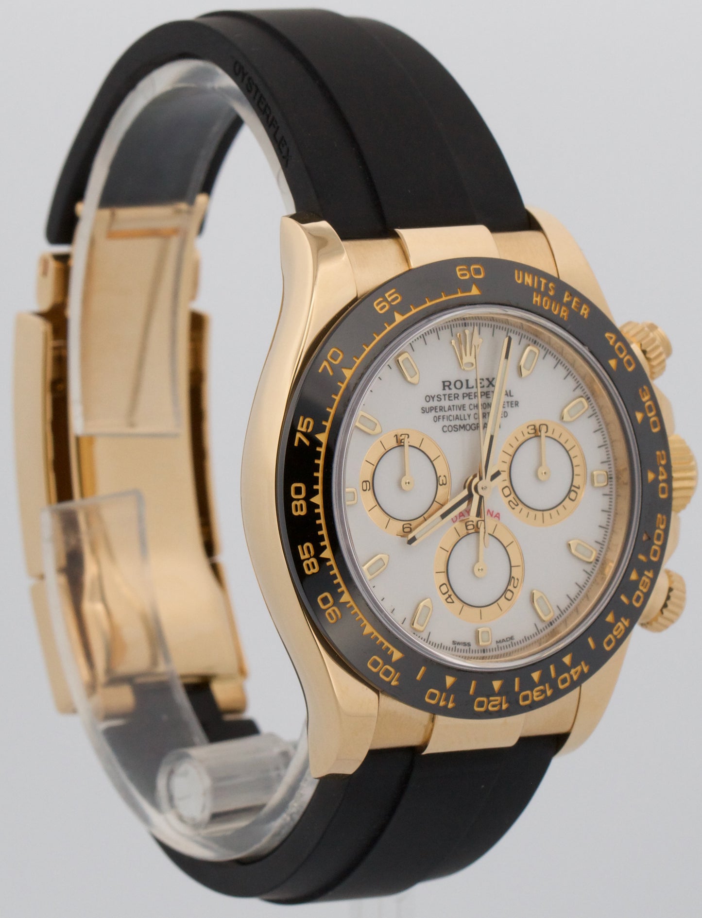 Rolex Daytona Cosmograph WHITE 18K Yellow Gold Oysterflex 116518 LN Watch BOX