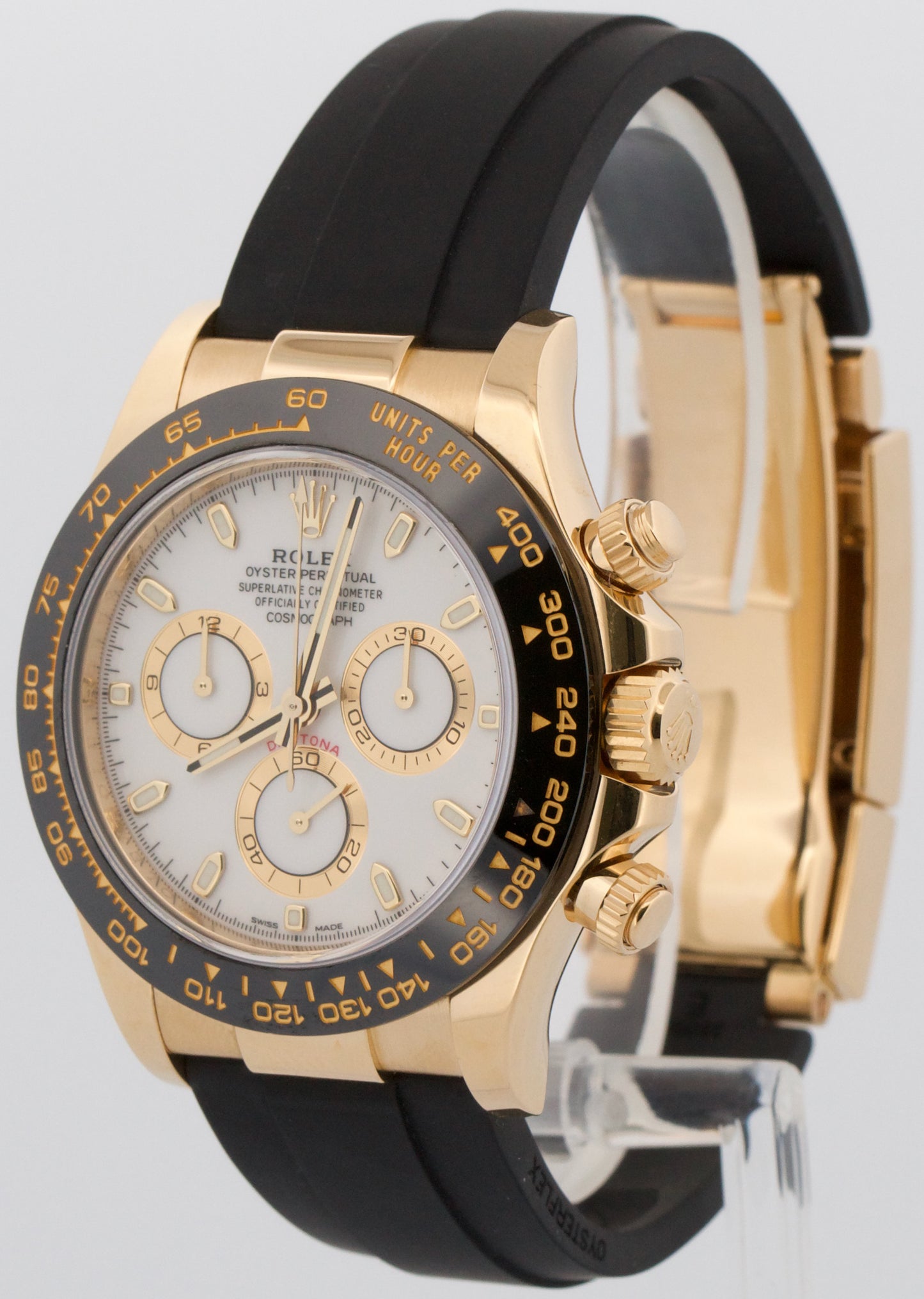 Rolex Daytona Cosmograph WHITE 18K Yellow Gold Oysterflex 116518 LN Watch BOX