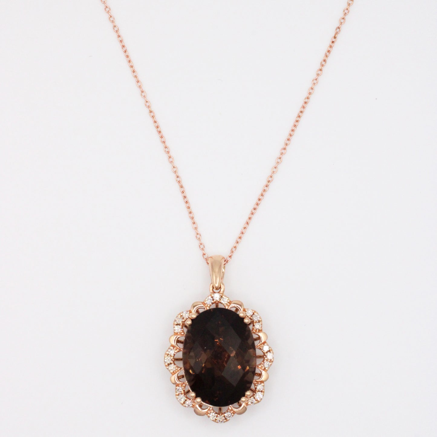 Le Vian Smoky Quartz Brown Oval Pendant - 14k Rose Gold Necklace - 18" w/ Pouch