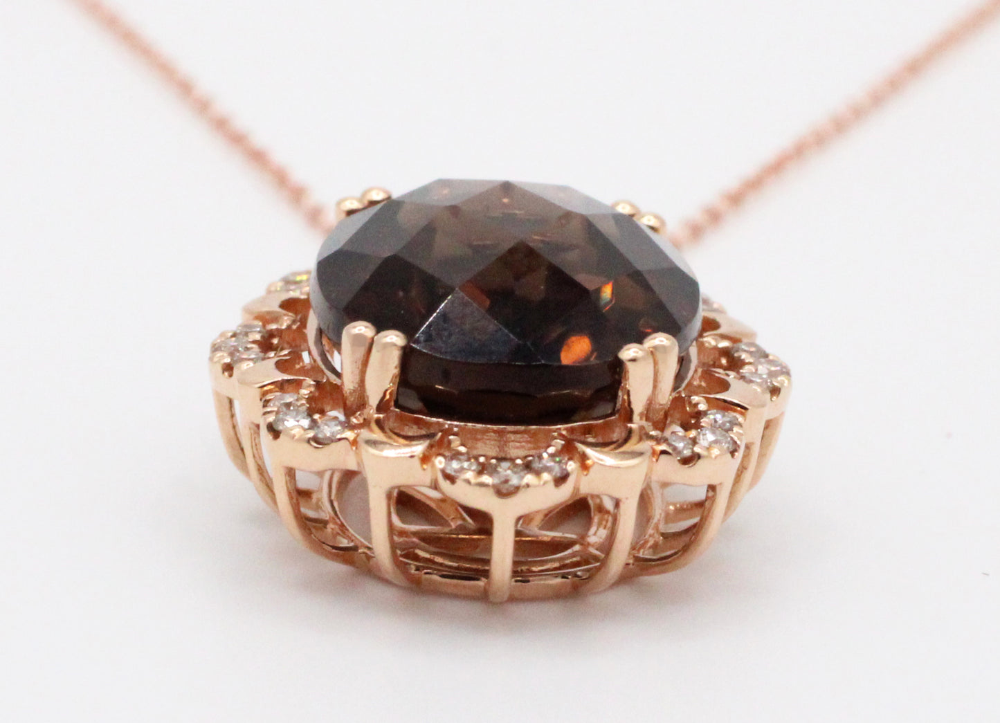 Le Vian Smoky Quartz Brown Oval Pendant - 14k Rose Gold Necklace - 18" w/ Pouch