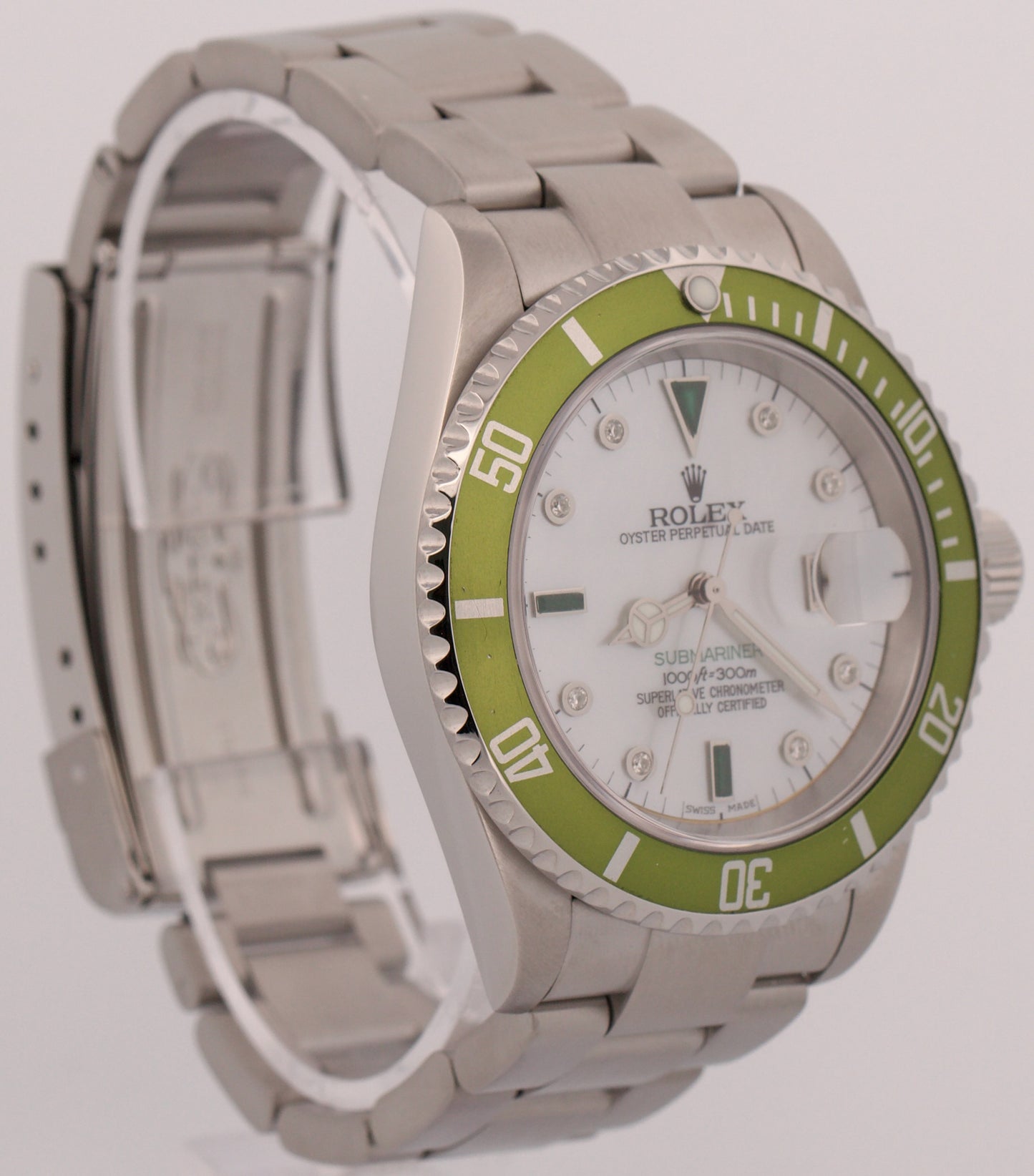 Rolex Submariner Date MOP DIAMOND EMERALD Green Stainless Steel 40mm 16610 Watch