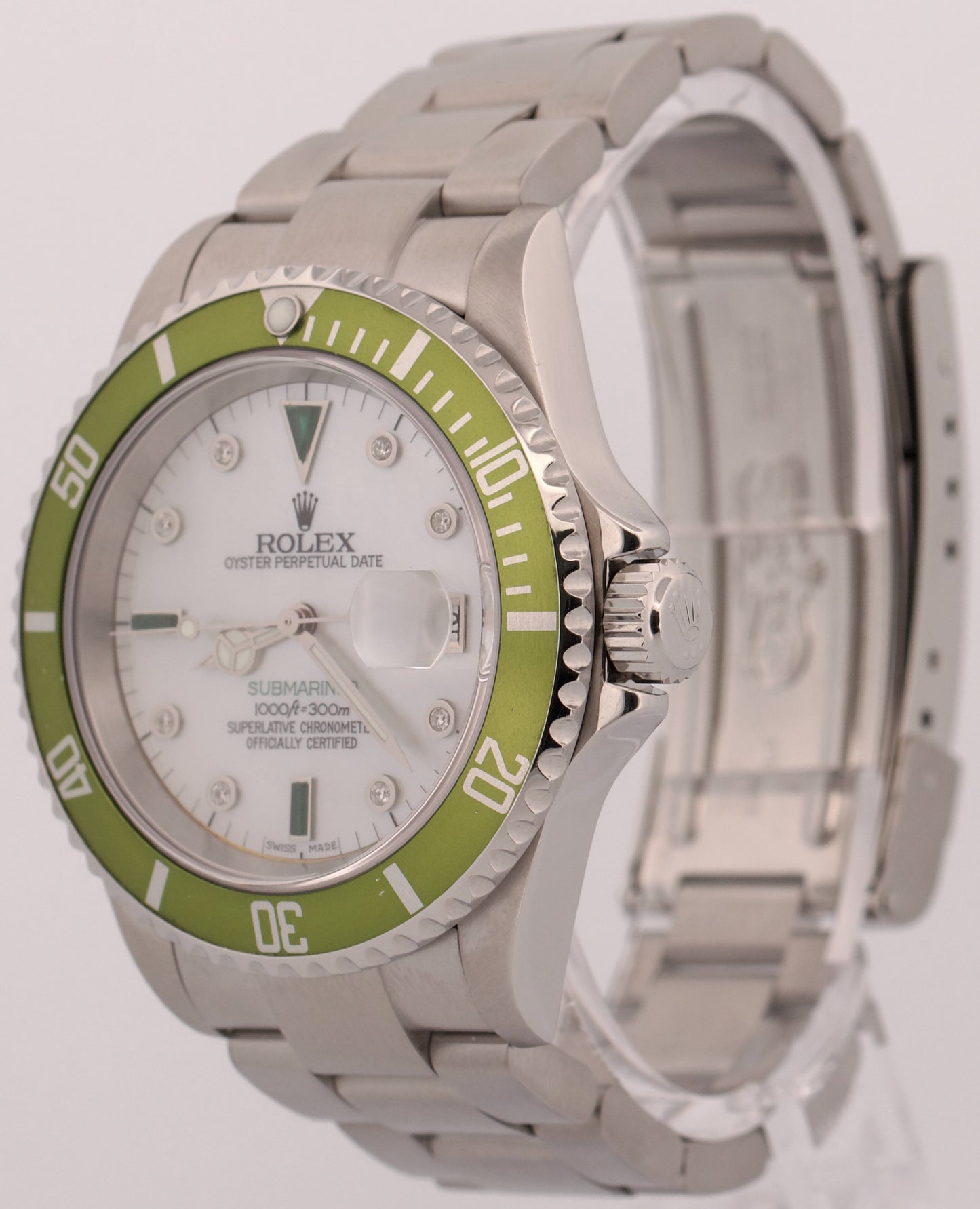 Rolex Submariner Date MOP DIAMOND EMERALD Green Stainless Steel 40mm 16610 Watch