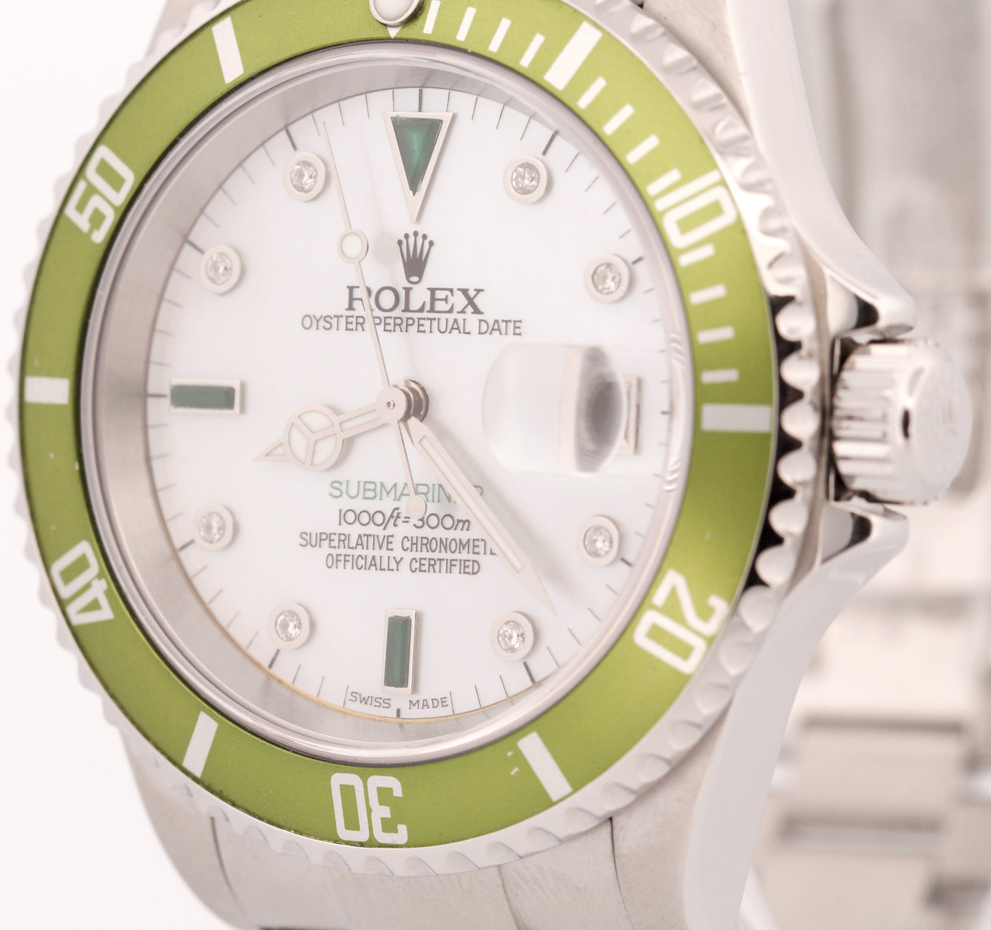 Rolex Submariner Date MOP DIAMOND EMERALD Green Stainless Steel 40mm 16610 Watch