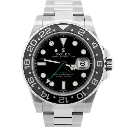 PAPERS Rolex GMT-Master II BLACK Green Stainless Steel Watch 40mm 116710 LN BOX