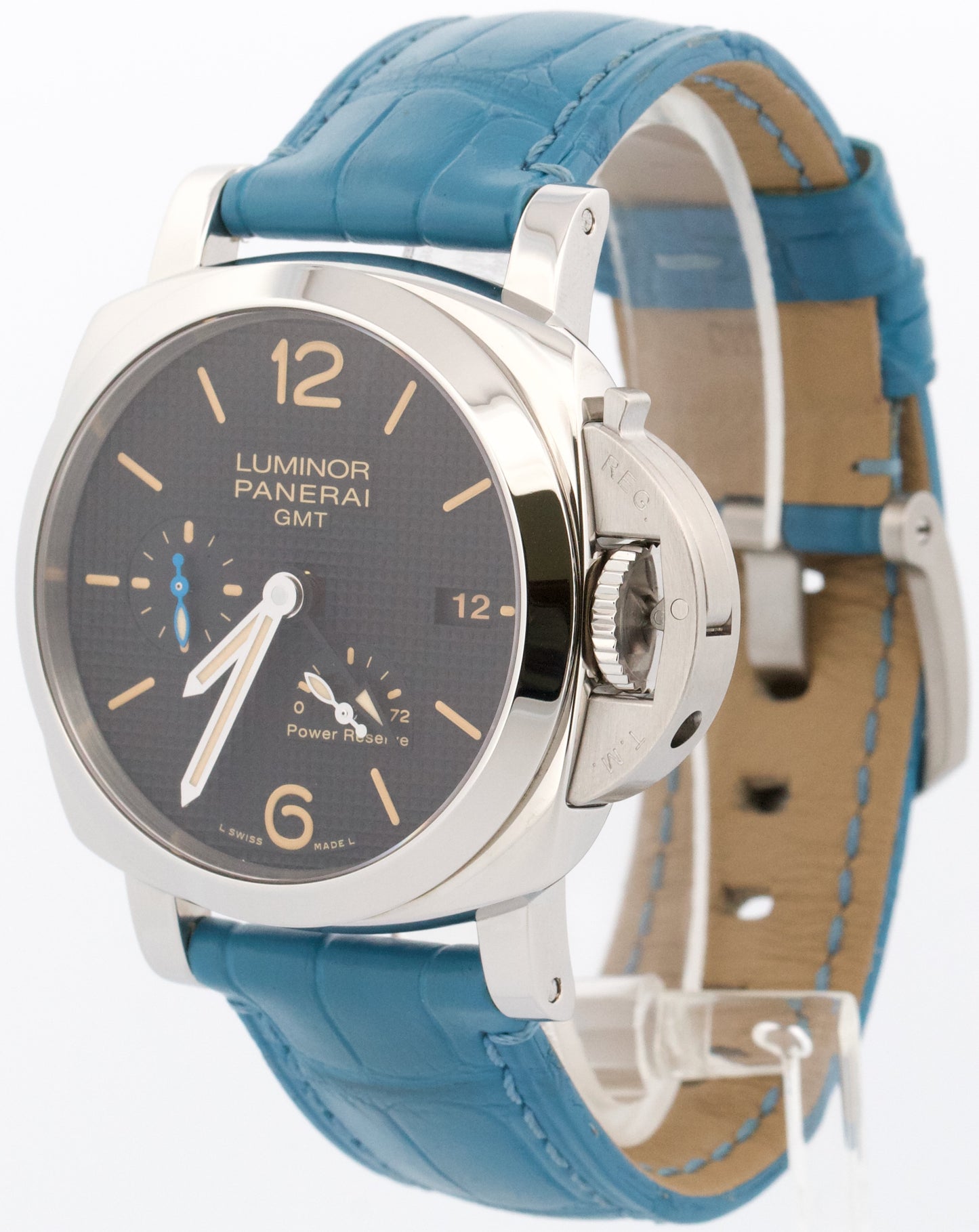 PAPERS Panerai Luminor GMT Power Reserve Black BLUE Leather 42mm PAM01537 BOX