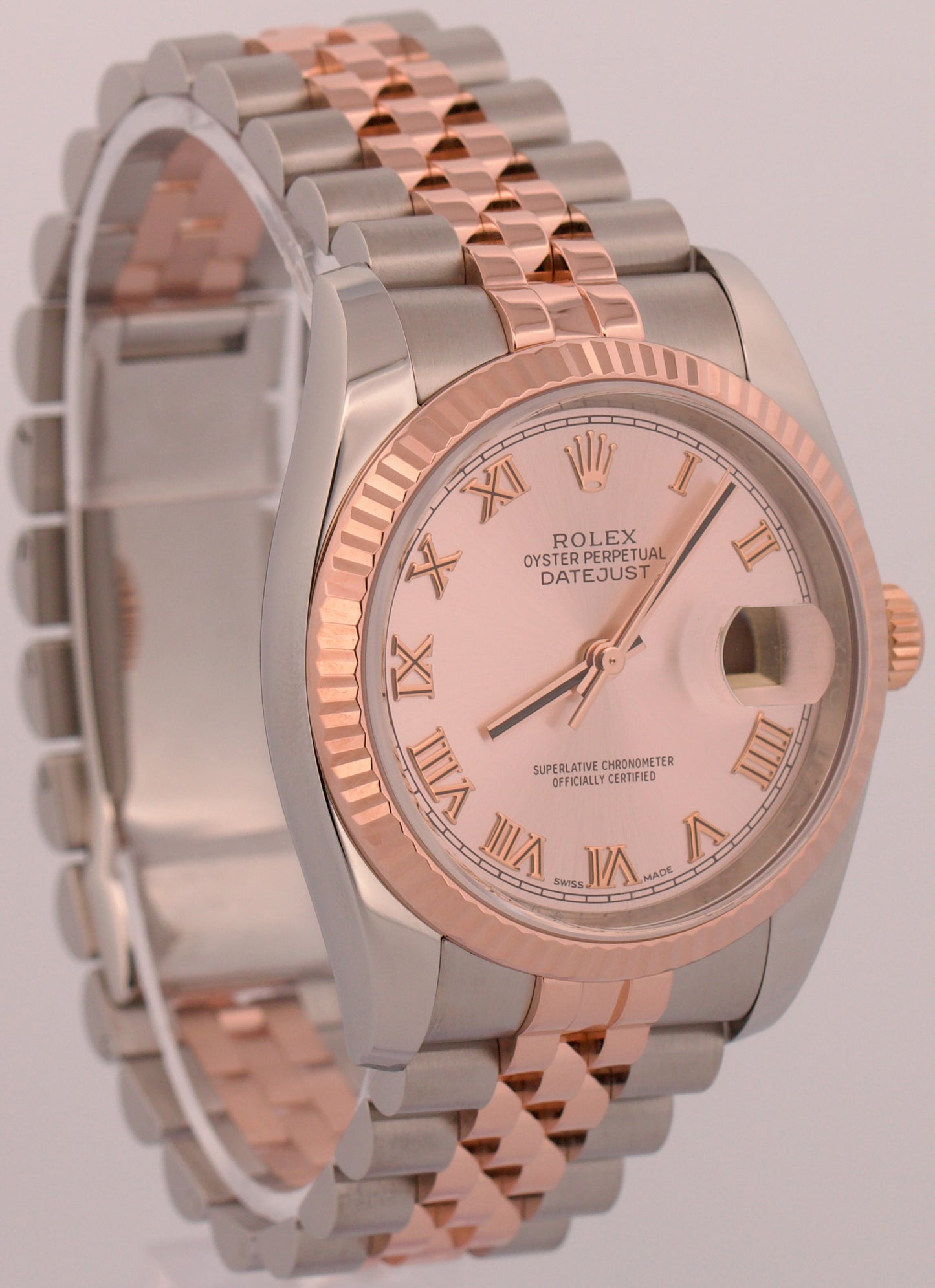 2021 PAPERS Rolex DateJust 36mm PINK ROMAN 18K Gold Steel JUBILEE 116231 BOX