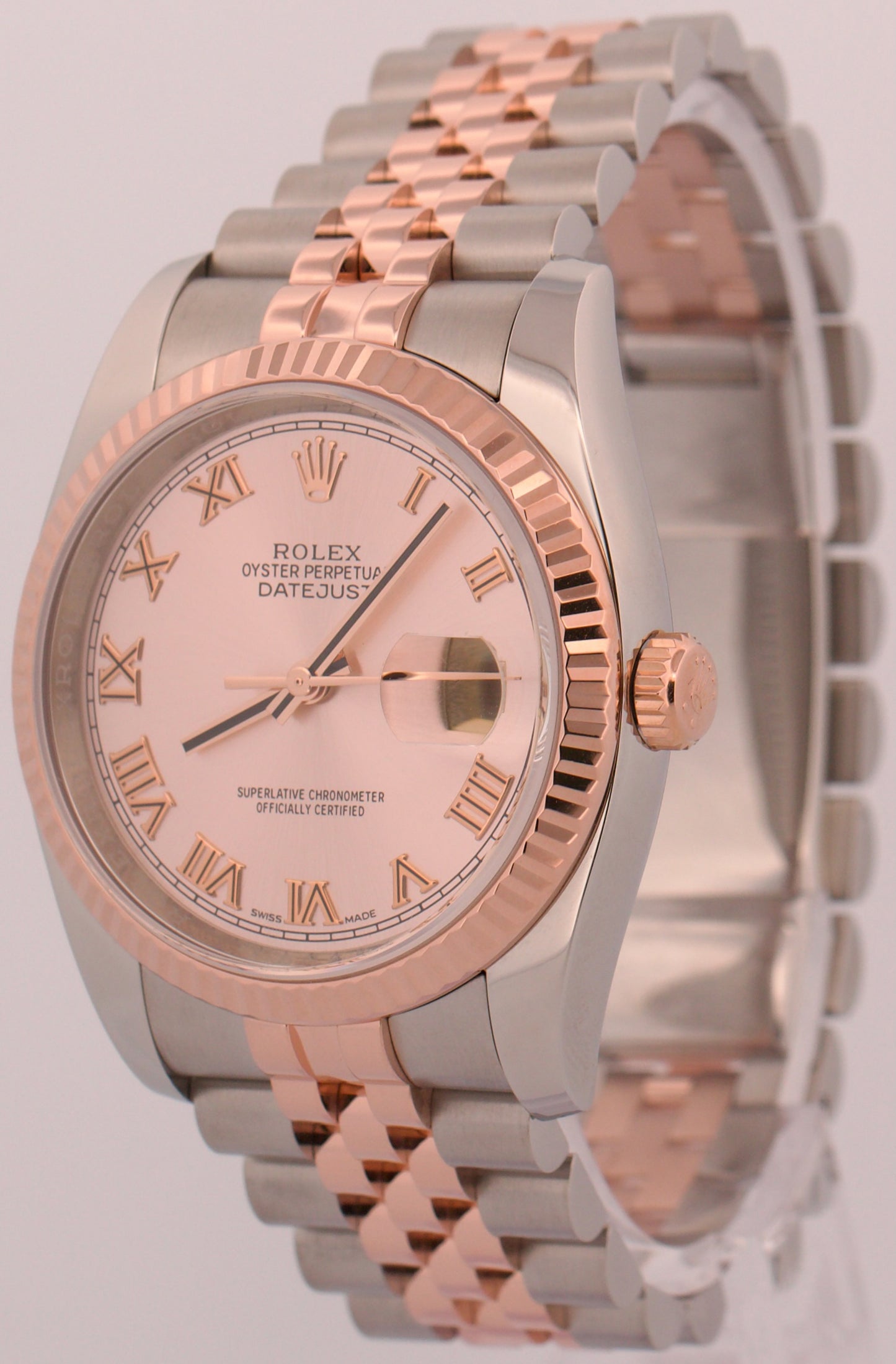 2021 PAPERS Rolex DateJust 36mm PINK ROMAN 18K Gold Steel JUBILEE 116231 BOX