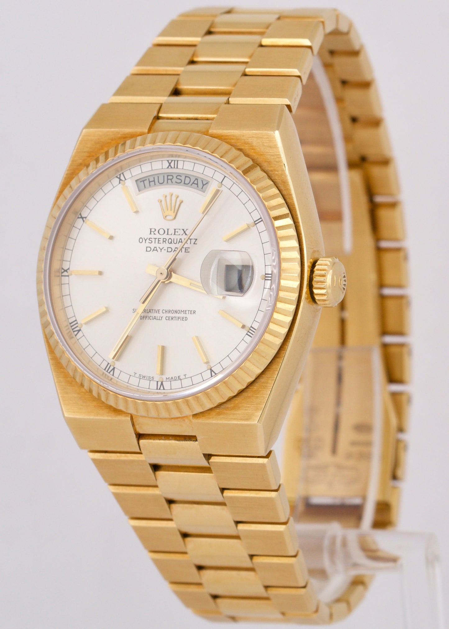 TOP CONDITION PAPERS 1979 Rolex OysterQuartz Day-Date President 18K Gold 19018