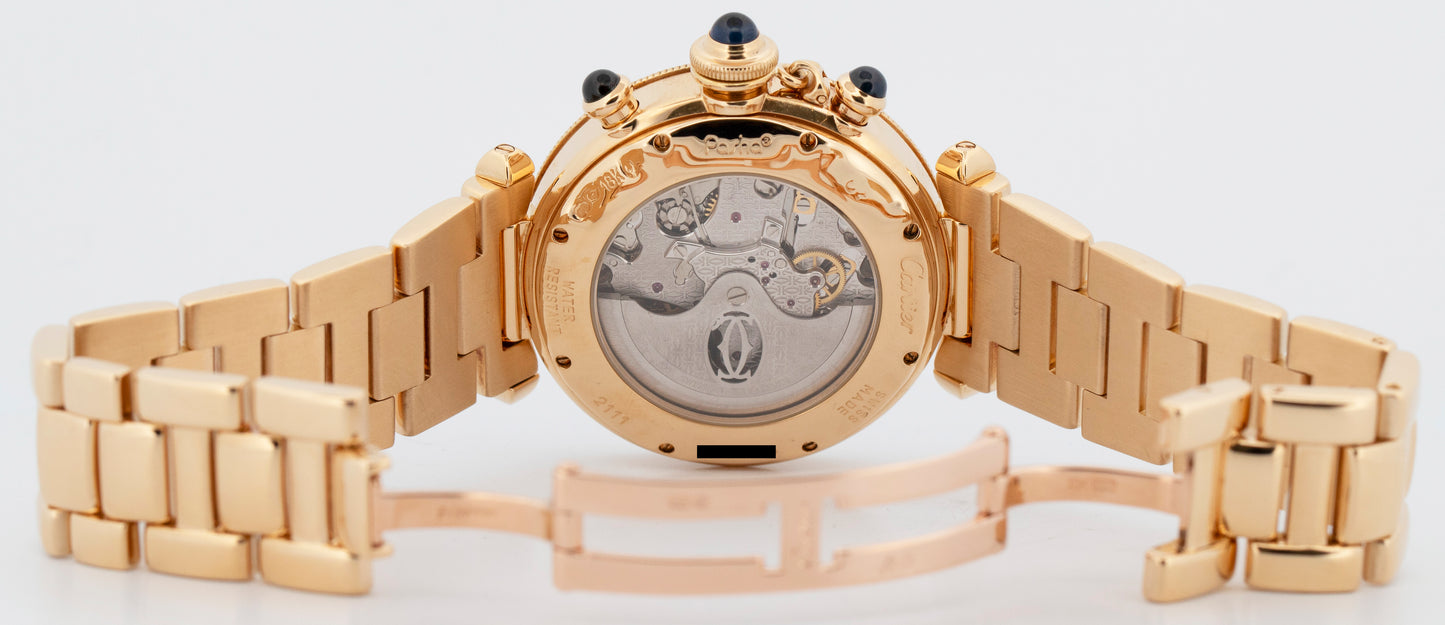 PAPERS Cartier Pasha 18K Yellow Gold Chronograph 38mm Watch 2111 W30140D1 BOX