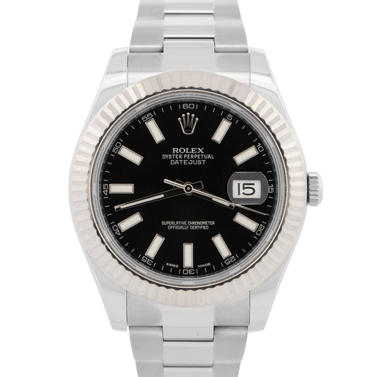 2016 PAPERS Rolex DateJust II 41mm Black Stainless Steel Gold Watch 116334 BOX