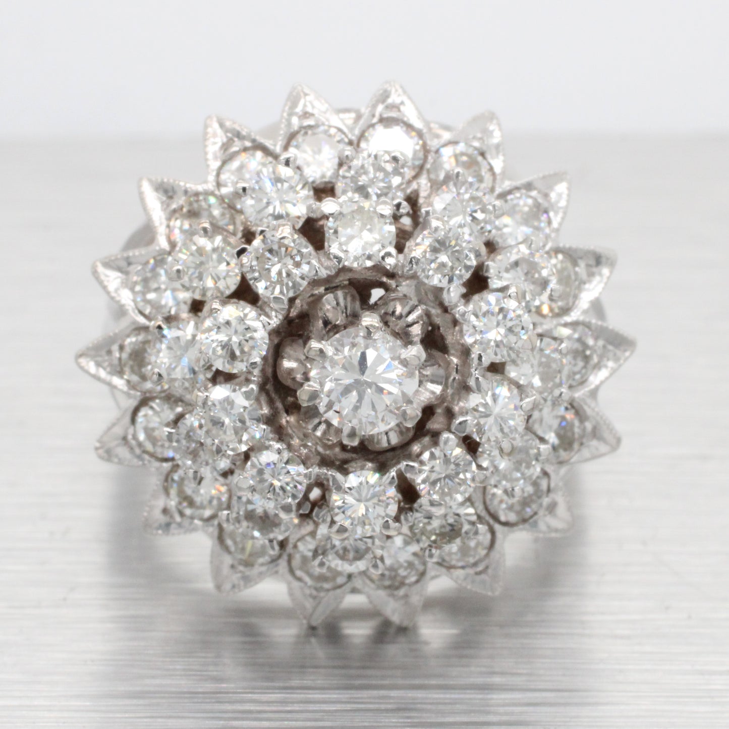 EREV Antique Art Deco 3.20ctw Diamond Flower Cocktail Ring - 14k White Gold