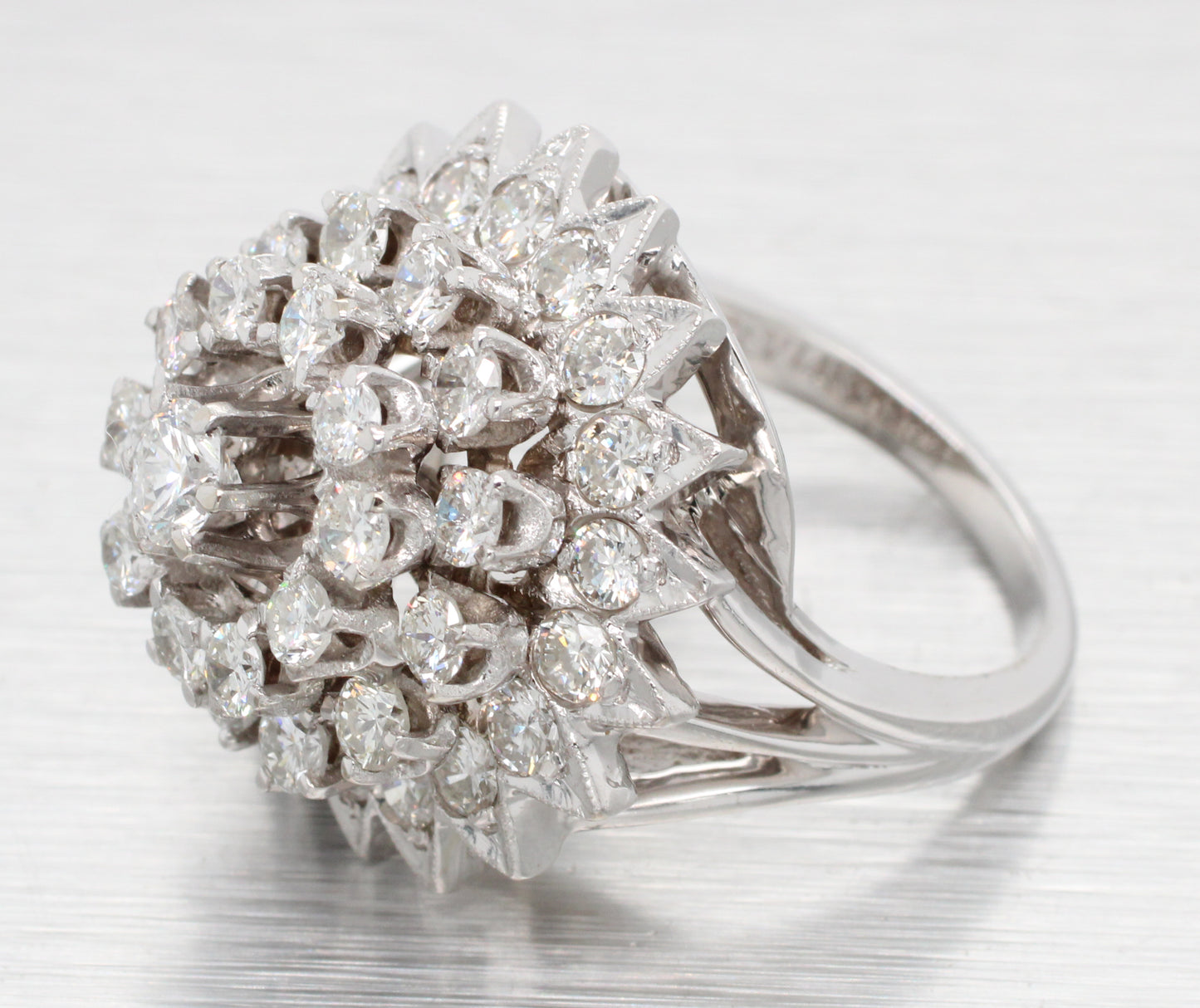 EREV Antique Art Deco 3.20ctw Diamond Flower Cocktail Ring - 14k White Gold