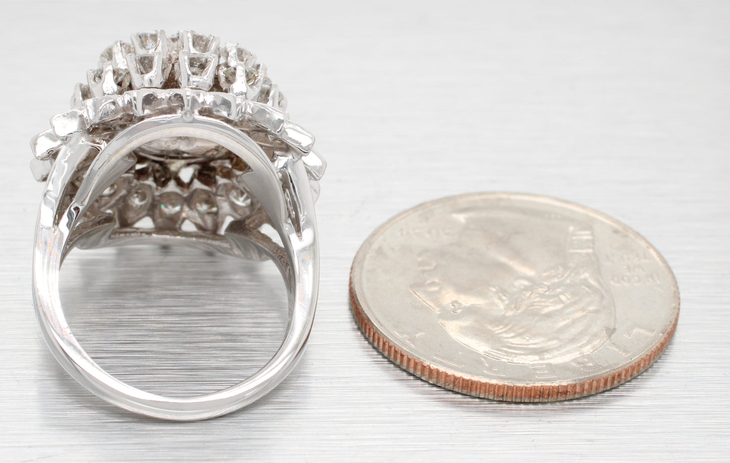 EREV Antique Art Deco 3.20ctw Diamond Flower Cocktail Ring - 14k White Gold