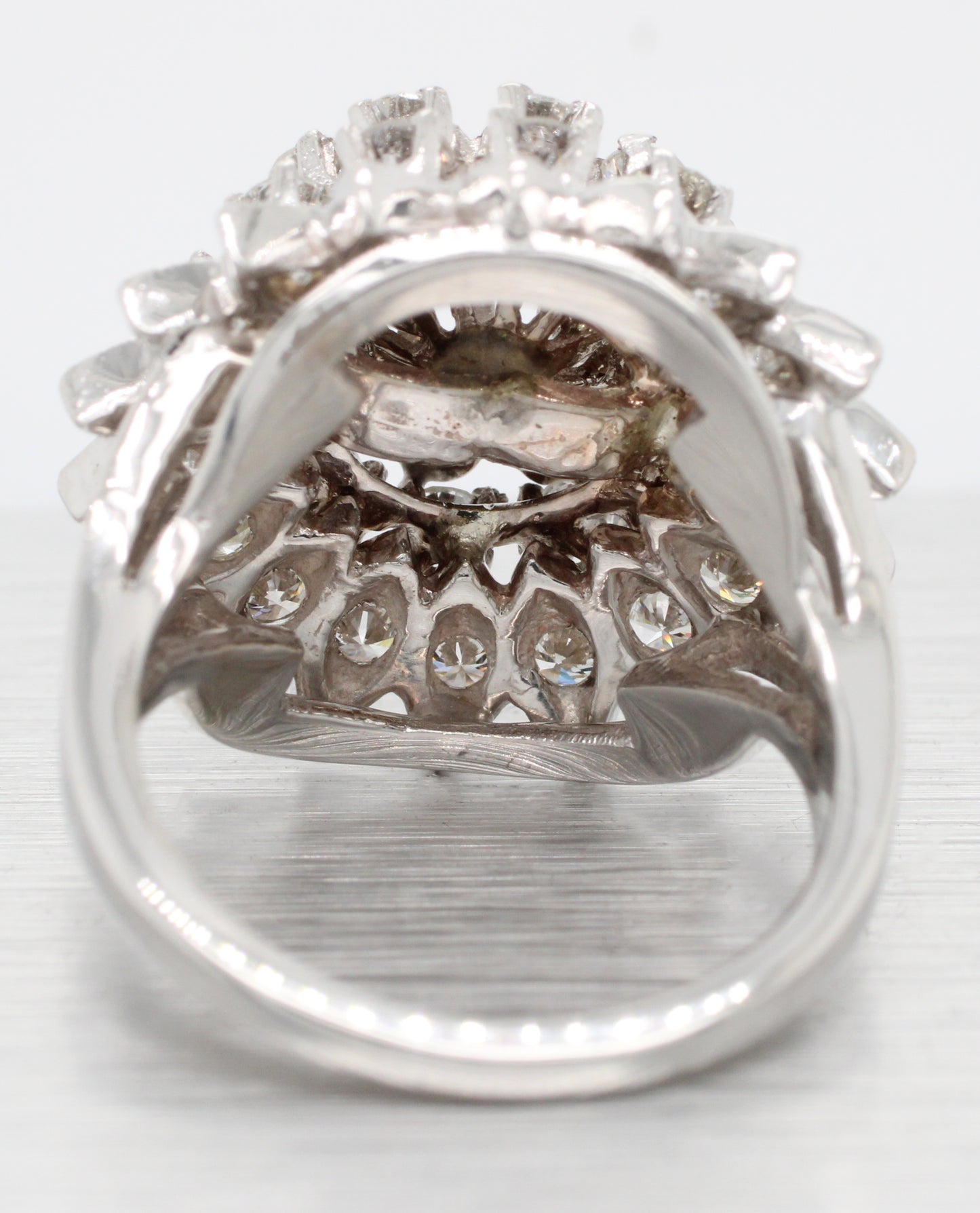 EREV Antique Art Deco 3.20ctw Diamond Flower Cocktail Ring - 14k White Gold