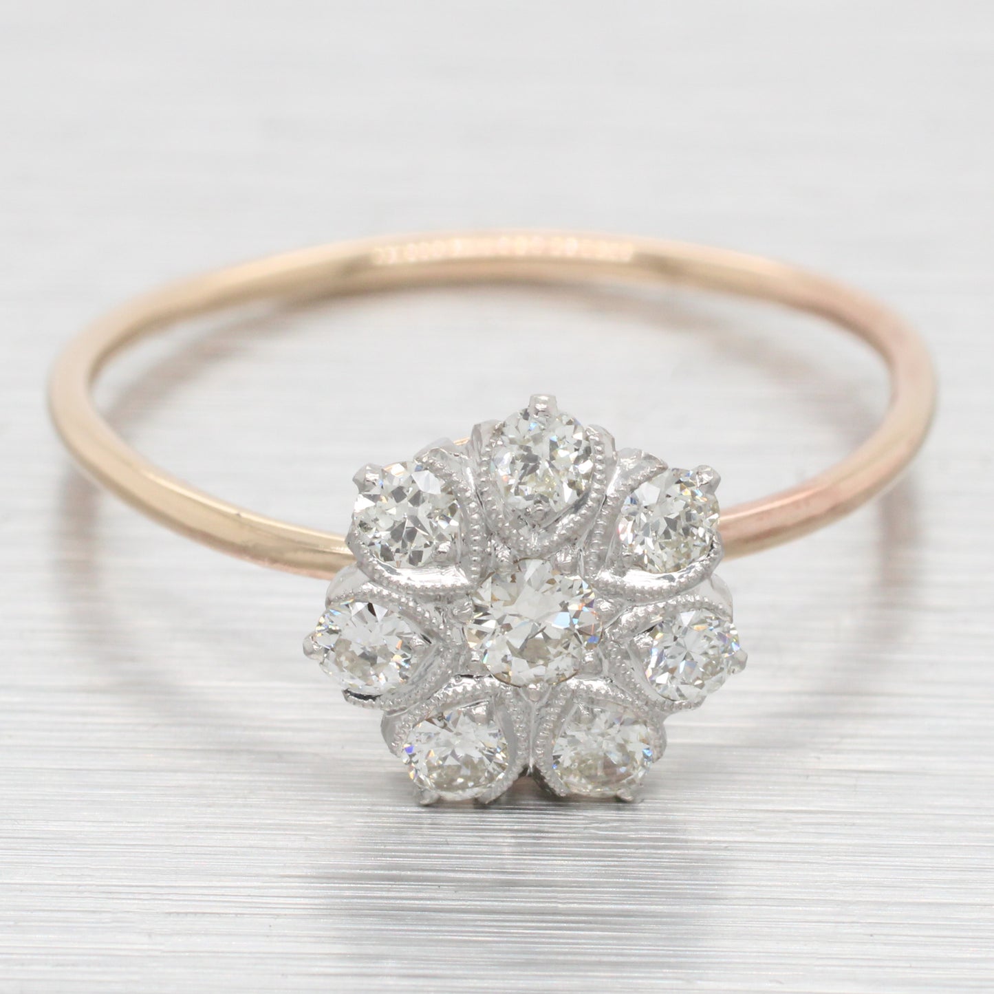 Antique Art Deco 0.25ctw Diamond Flower Ring - 14k Yellow Gold Pin Conversion