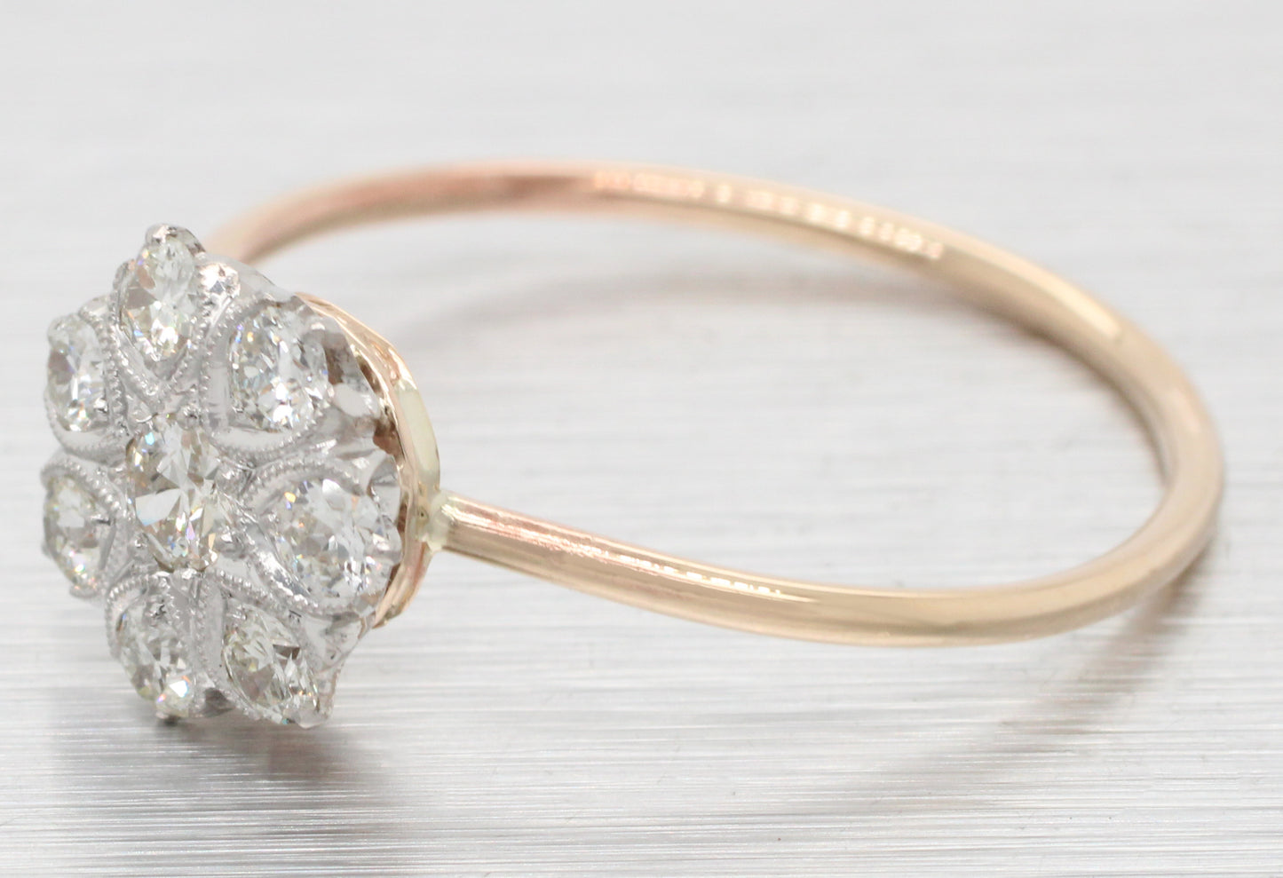 Antique Art Deco 0.25ctw Diamond Flower Ring - 14k Yellow Gold Pin Conversion