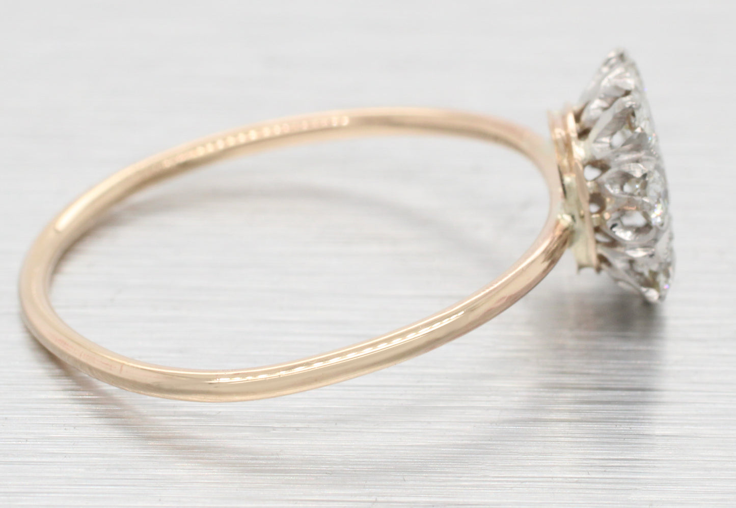 Antique Art Deco 0.25ctw Diamond Flower Ring - 14k Yellow Gold Pin Conversion