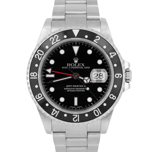 MINT PAPERS Rolex GMT-Master II SEL Black Oyster Stainless Steel Watch 16710 BOX