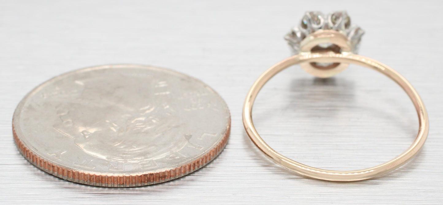 Antique Art Deco 0.25ctw Diamond Flower Ring - 14k Yellow Gold Pin Conversion