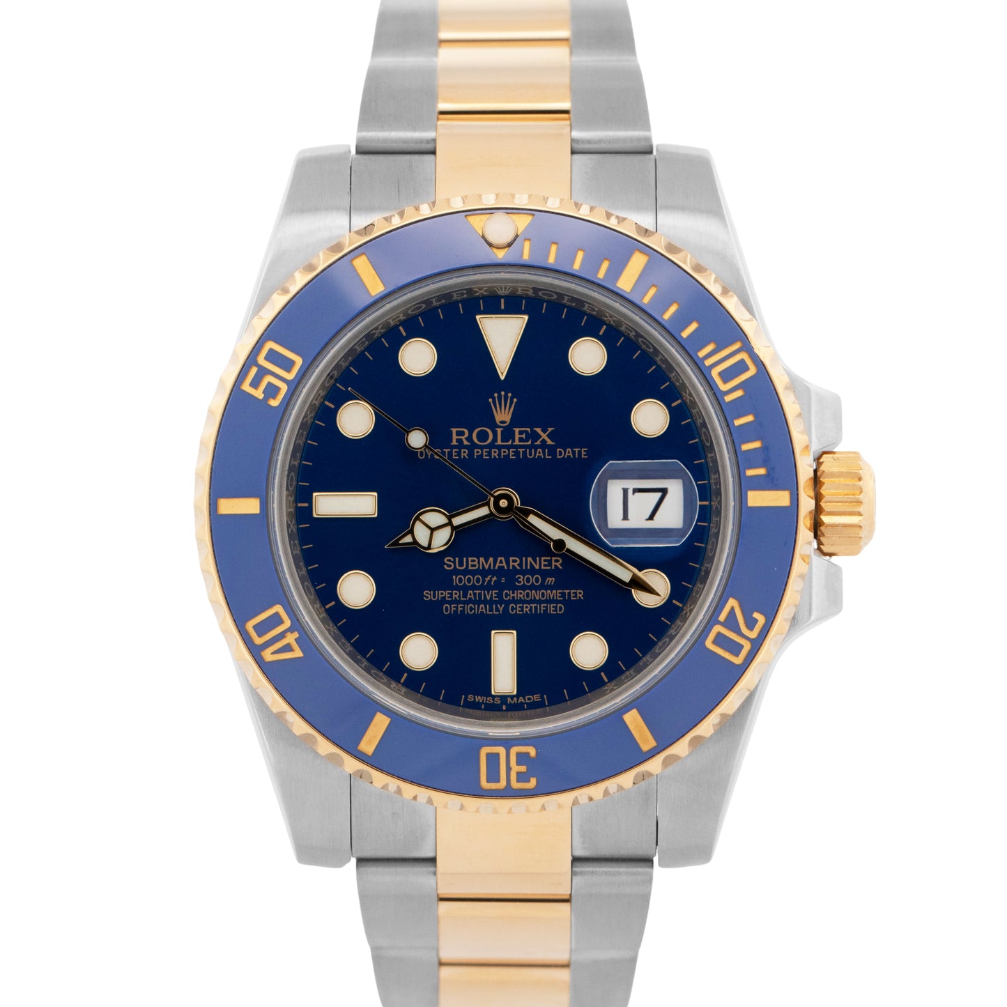 Rolex Submariner Date 18K Yellow Gold Steel BLUE Ceramic 40mm 116613 LB Watch
