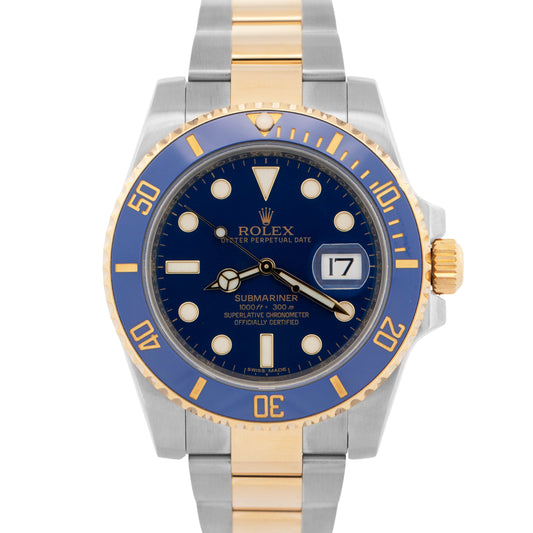 Rolex Submariner Date 18K Yellow Gold Steel BLUE Ceramic 40mm 116613 LB Watch