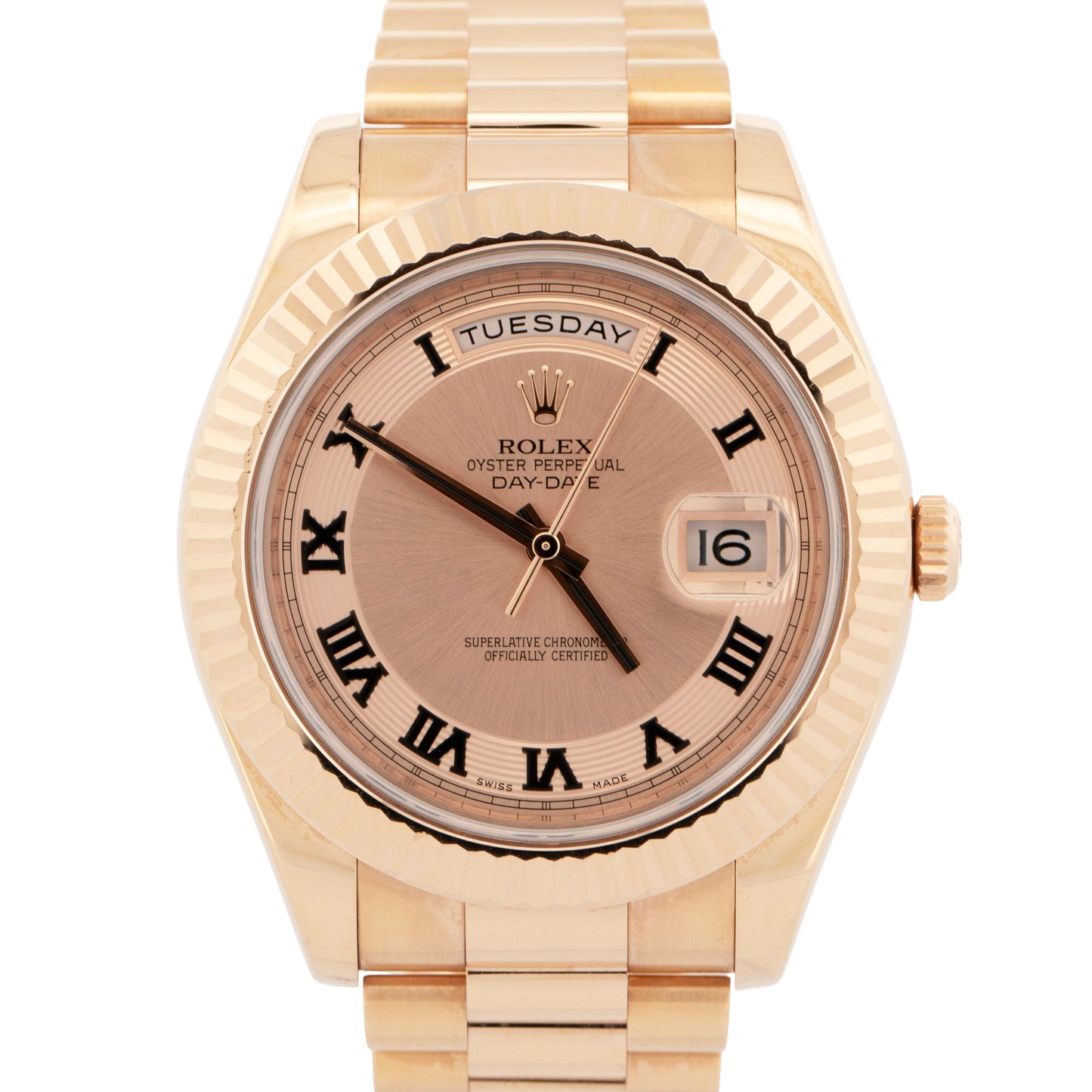 2015 PAPERS Rolex Day-Date II 18K Rose Gold Concentric Sundust 41mm 218235 BOX