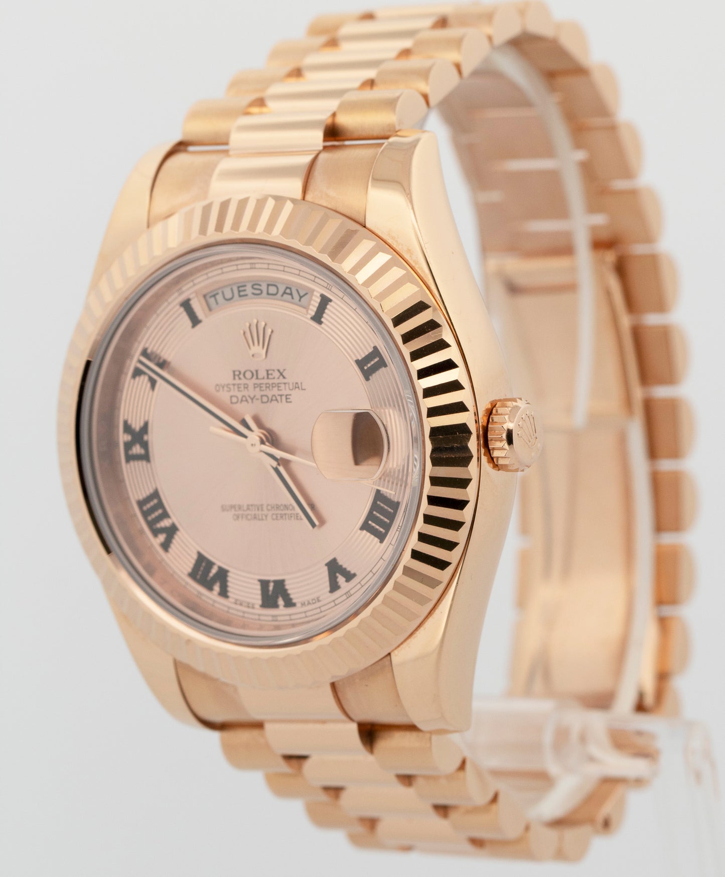 2015 PAPERS Rolex Day-Date II 18K Rose Gold Concentric Sundust 41mm 218235 BOX