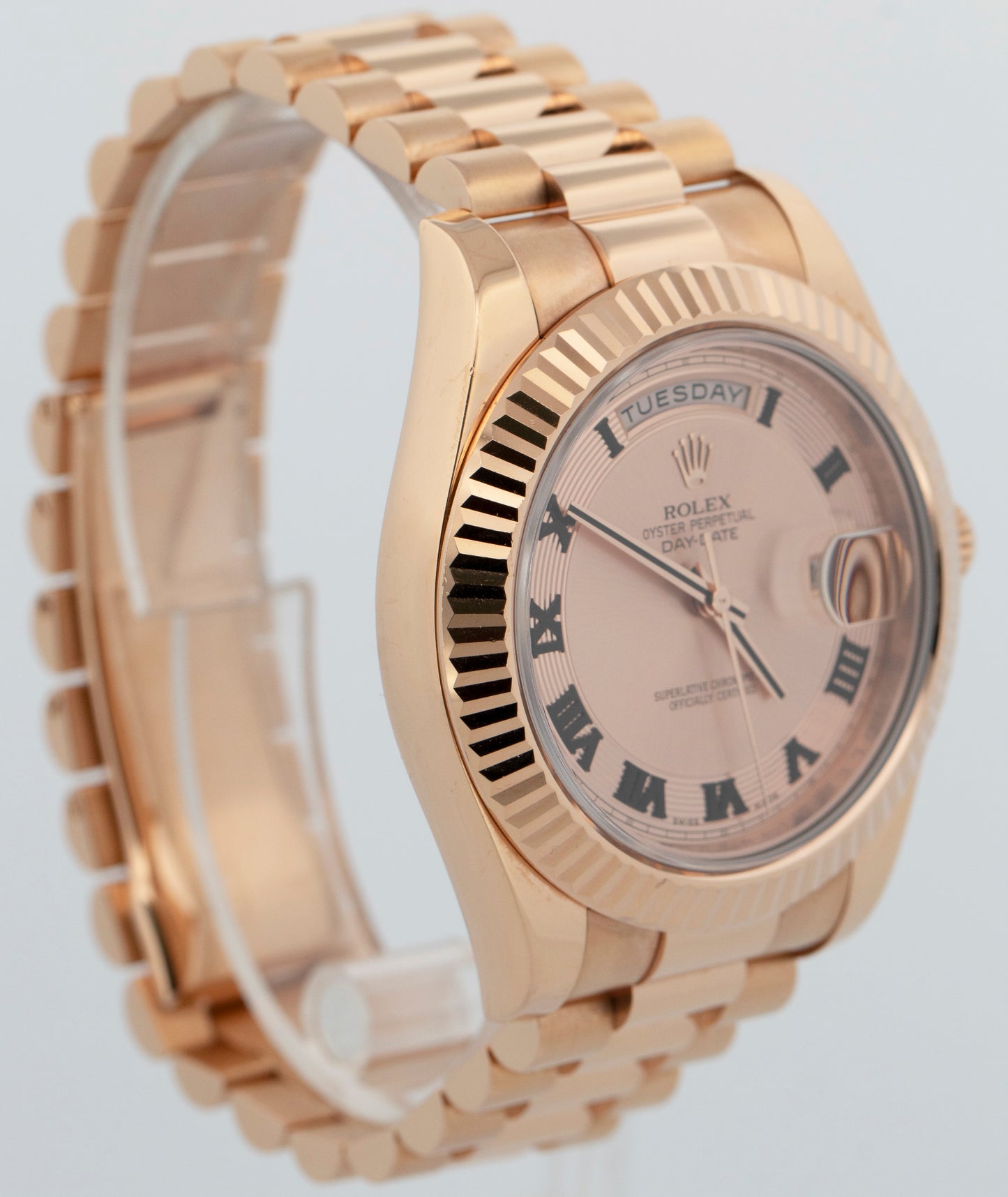 2015 PAPERS Rolex Day-Date II 18K Rose Gold Concentric Sundust 41mm 218235 BOX