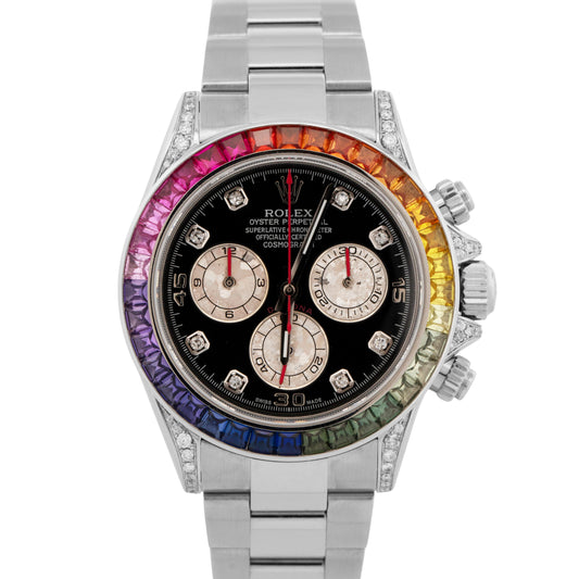 Rolex Daytona Cosmograph RAINBOW SAPPHIRE DIAMOND Steel 40mm 116520 Watch BOX