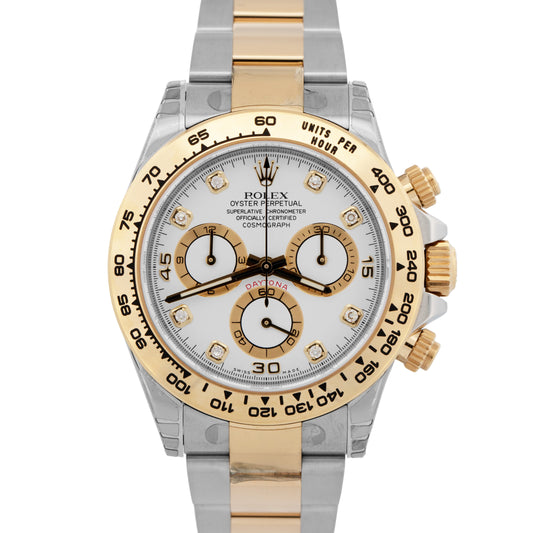 STICKERED PAPERS Rolex Daytona WHITE DIAMOND Two-Tone 18K Yellow Gold 116503 BOX