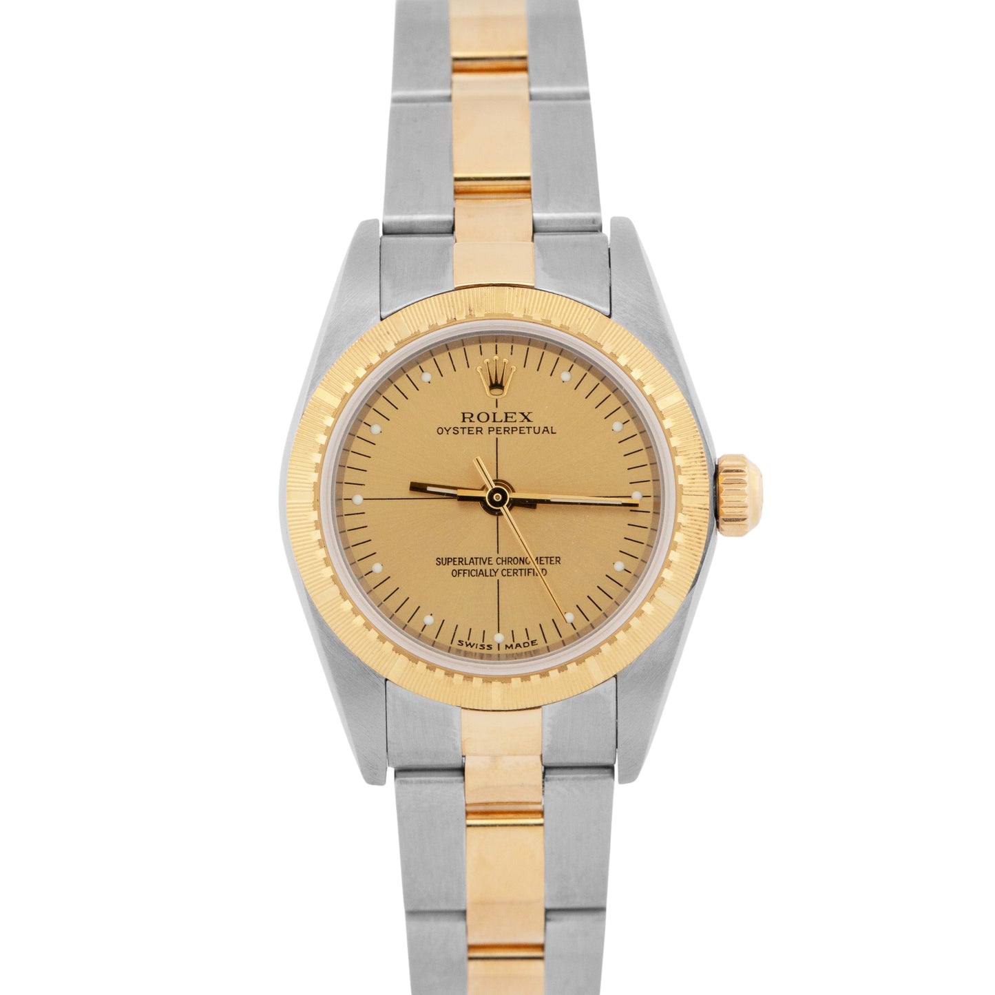 Ladies Rolex Oyster Perpetual 24mm ZEPHYR Two-Tone 18K Gold NO-HOLES Watch 76243