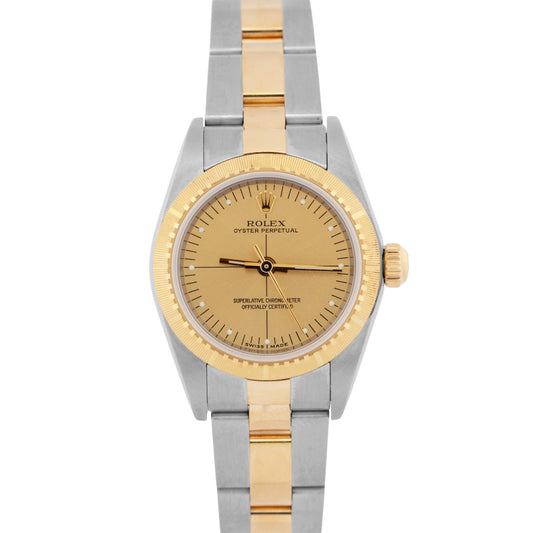 Ladies Rolex Oyster Perpetual 24mm ZEPHYR Two-Tone 18K Gold NO-HOLES Watch 76243