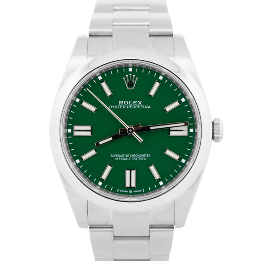2023 PAPERS Rolex Oyster Perpetual 41mm GREEN Stainless Steel Watch 124300 BOX