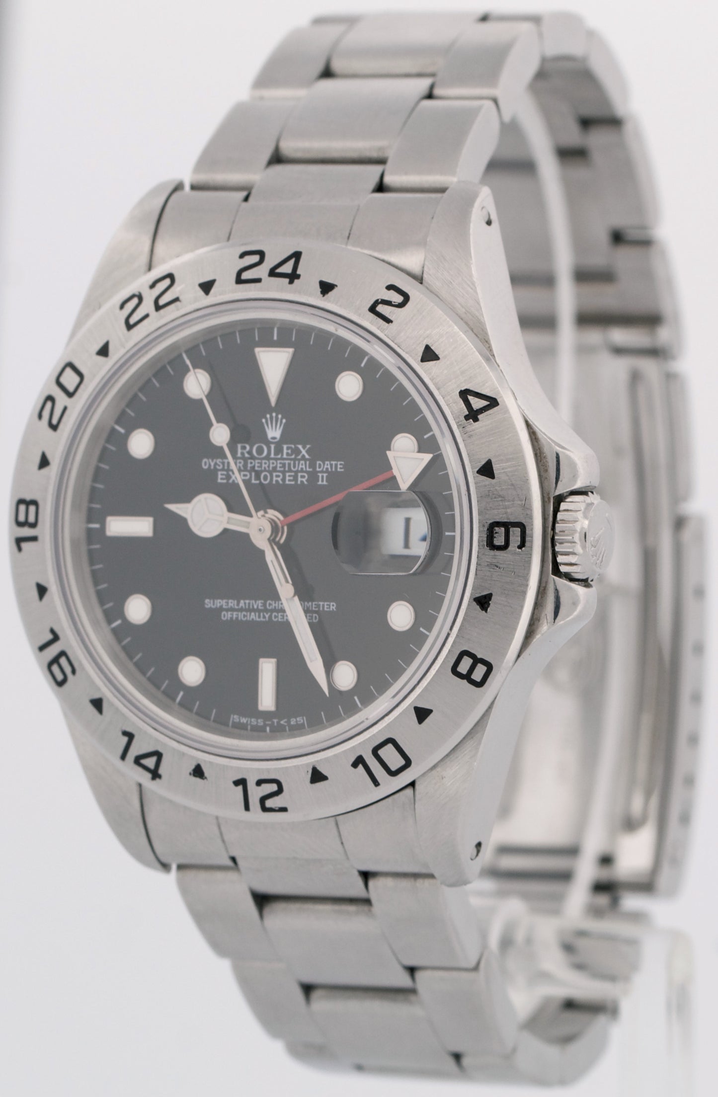 Rolex Explorer II 40mm BLACK Red Stainless Steel Oyster Date GMT Watch 16570