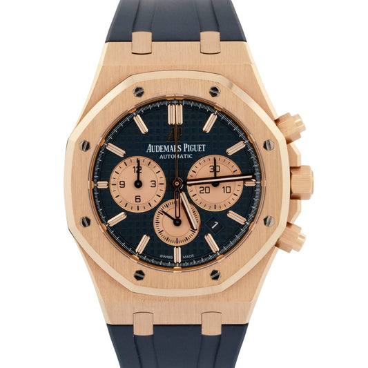 2017 PAPERS Audemars Piguet Royal Oak Chronograph BLUE 18K Gold 41mm BOX 26331OR