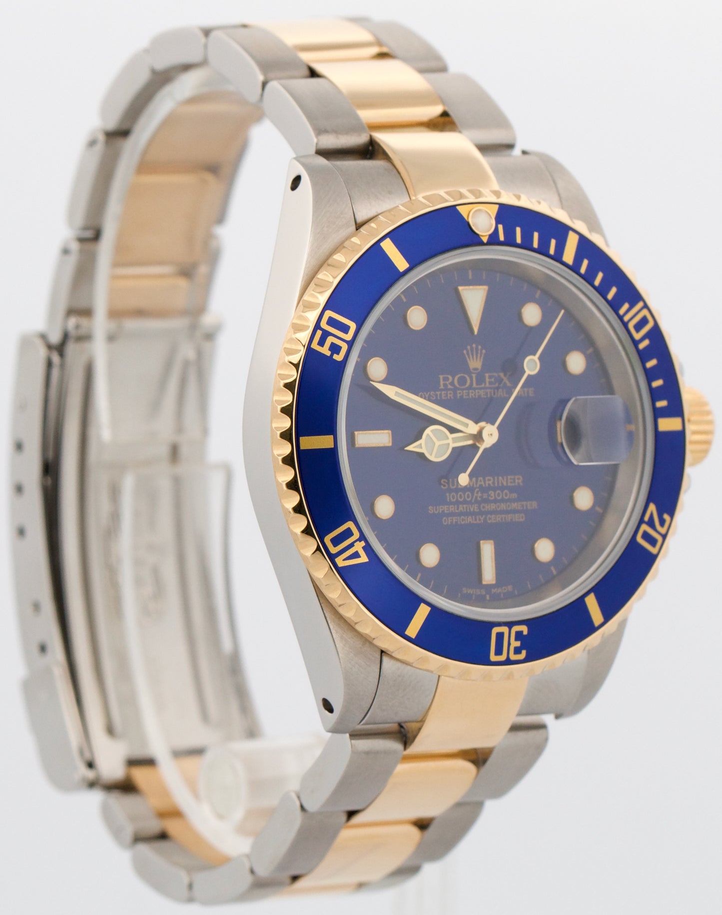 PAPERS Rolex Submariner Date 40mm BLUE 18K Steel GOLD BUCKLE Watch 16613 BOX