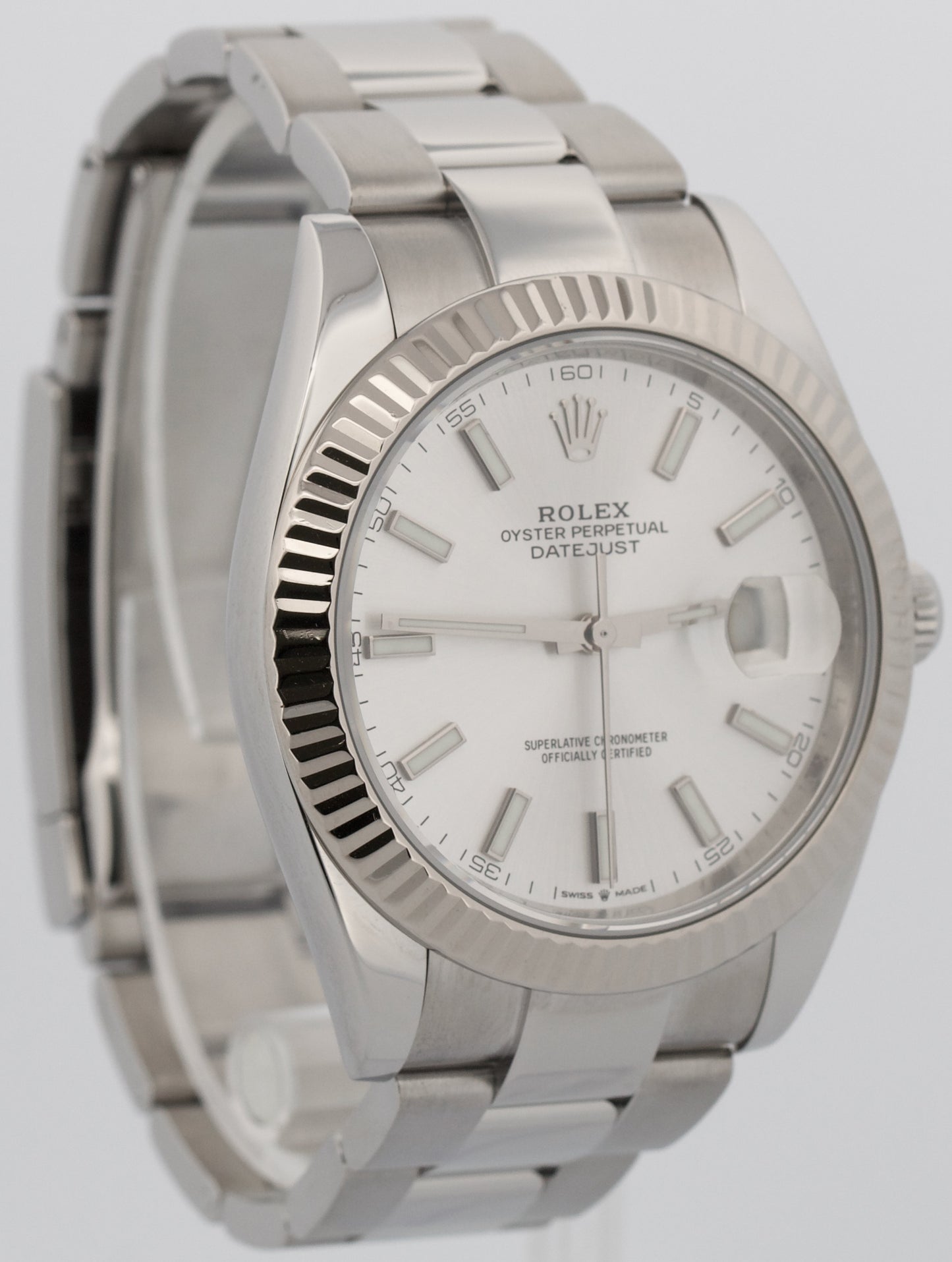 Rolex DateJust 41mm SILVER 18K White Gold Stainless Steel OYSTER Watch 126334