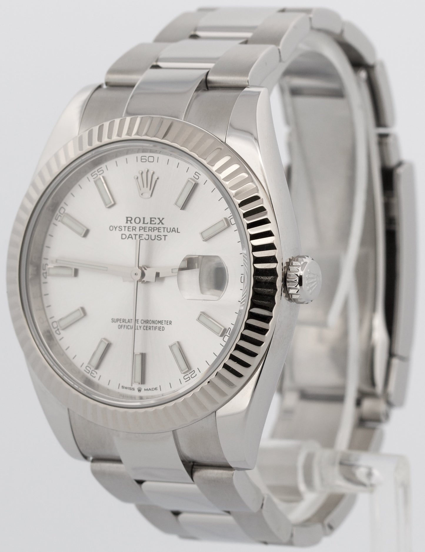 Rolex DateJust 41mm SILVER 18K White Gold Stainless Steel OYSTER Watch 126334