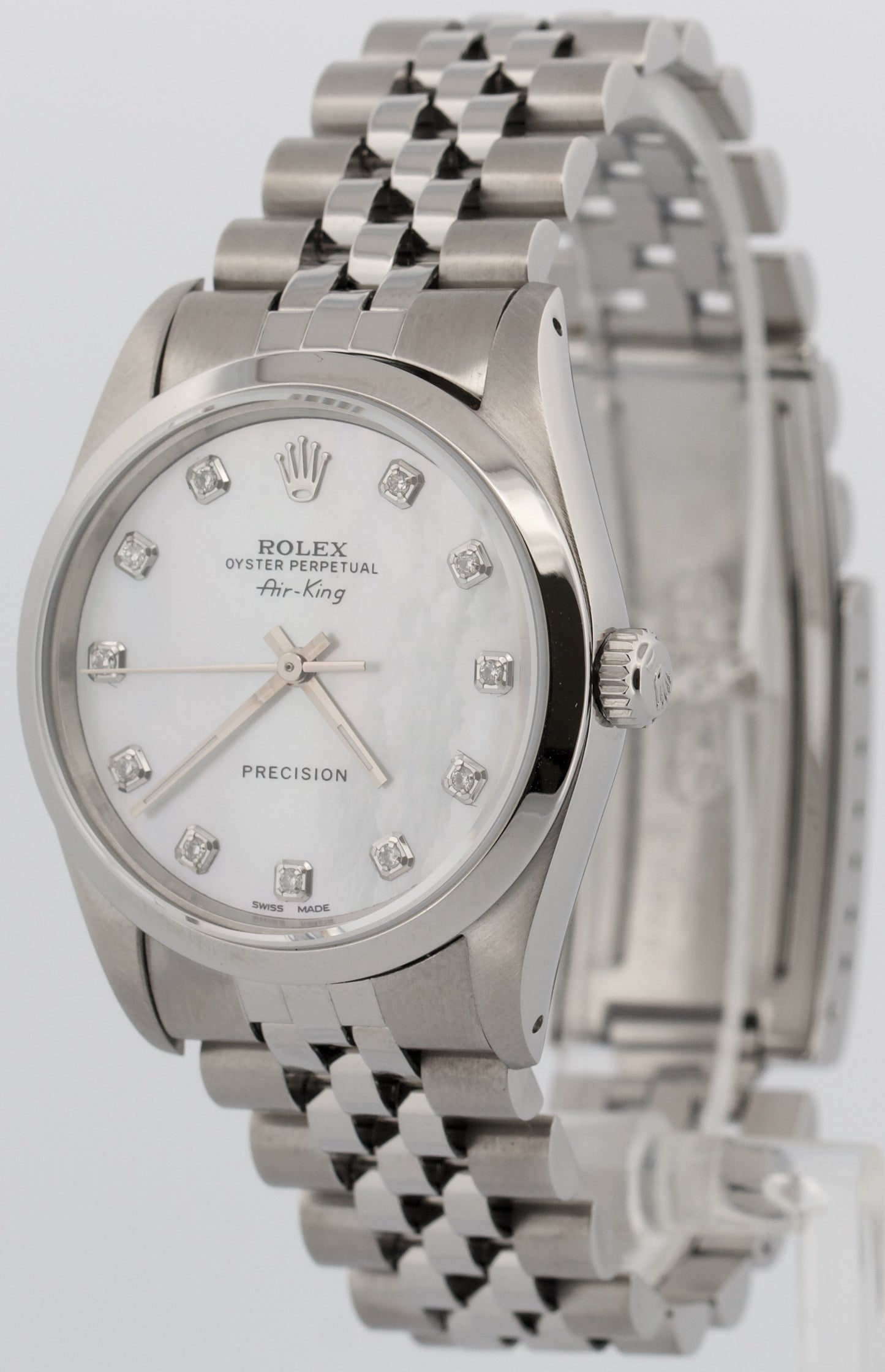 Rolex Air-King Precision MOP DIAMOND Stainless Steel 34mm JUBILEE Watch 14000