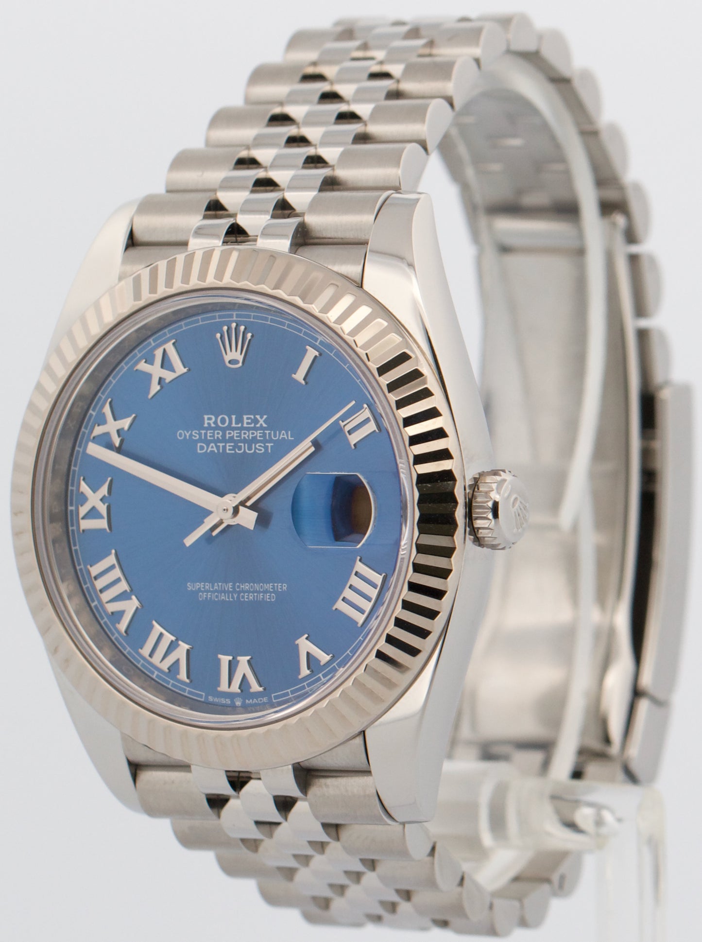2023 PAPERS Rolex DateJust 41mm AZZURRO BLUE ROMAN 18K Steel JUBILEE 126334 BOX
