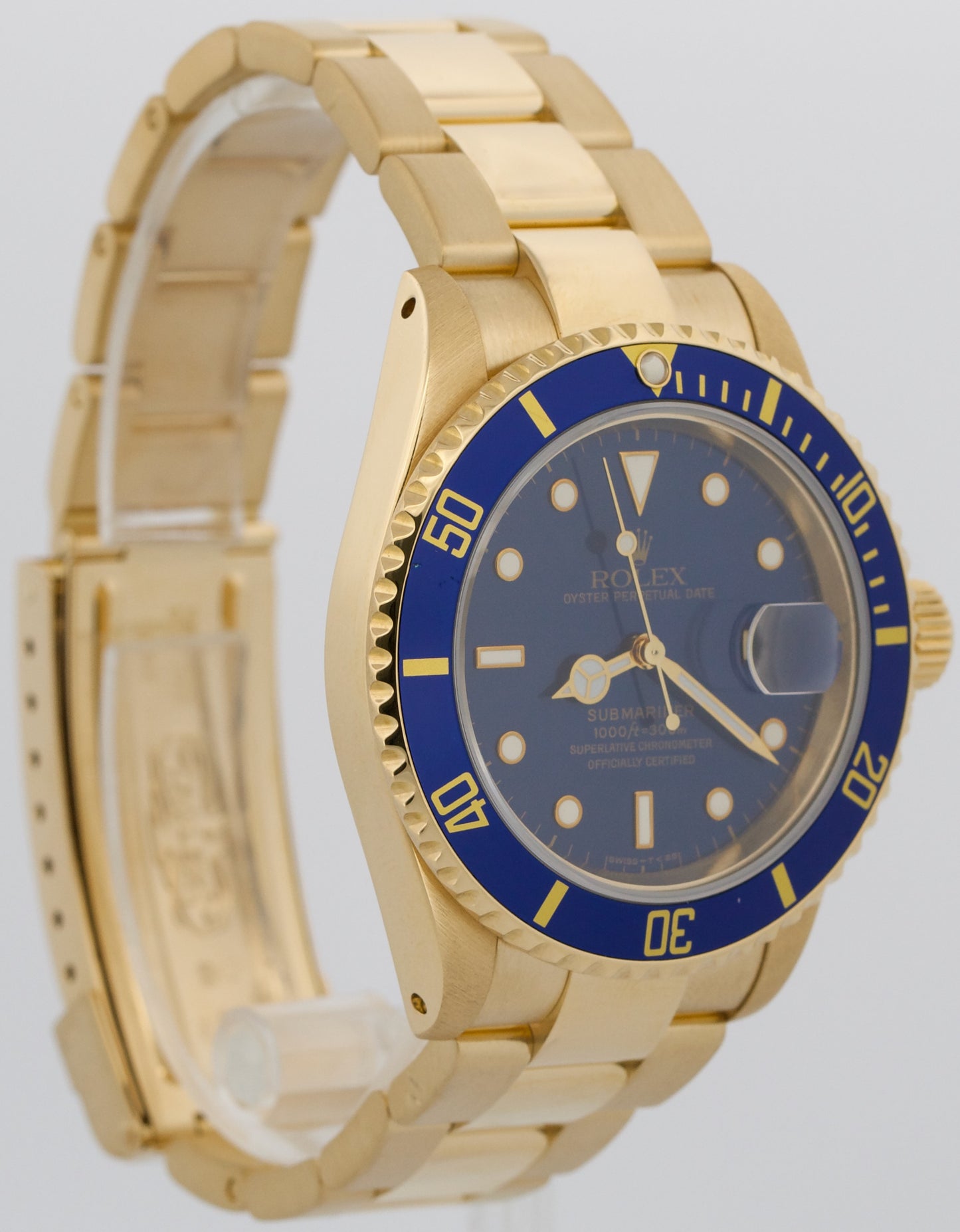 Rolex Submariner Date 18K Yellow Gold BLUE 40mm Oyster Automatic 16618 Watch
