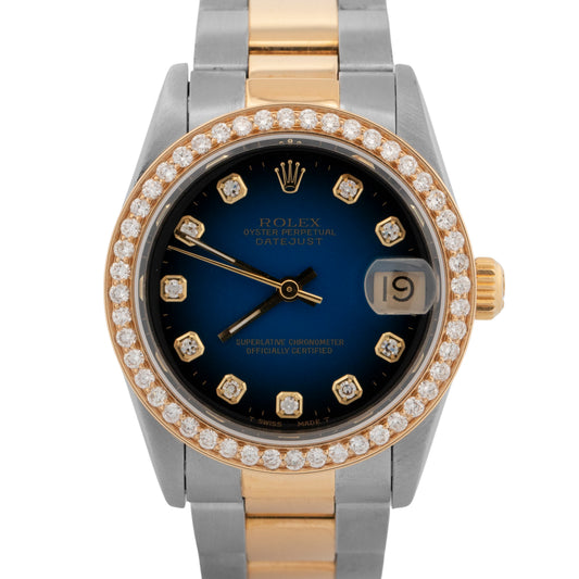 Rolex DateJust BLUE DIAMOND Vignette Two-Tone Gold Steel 31mm 68243 Watch BOX