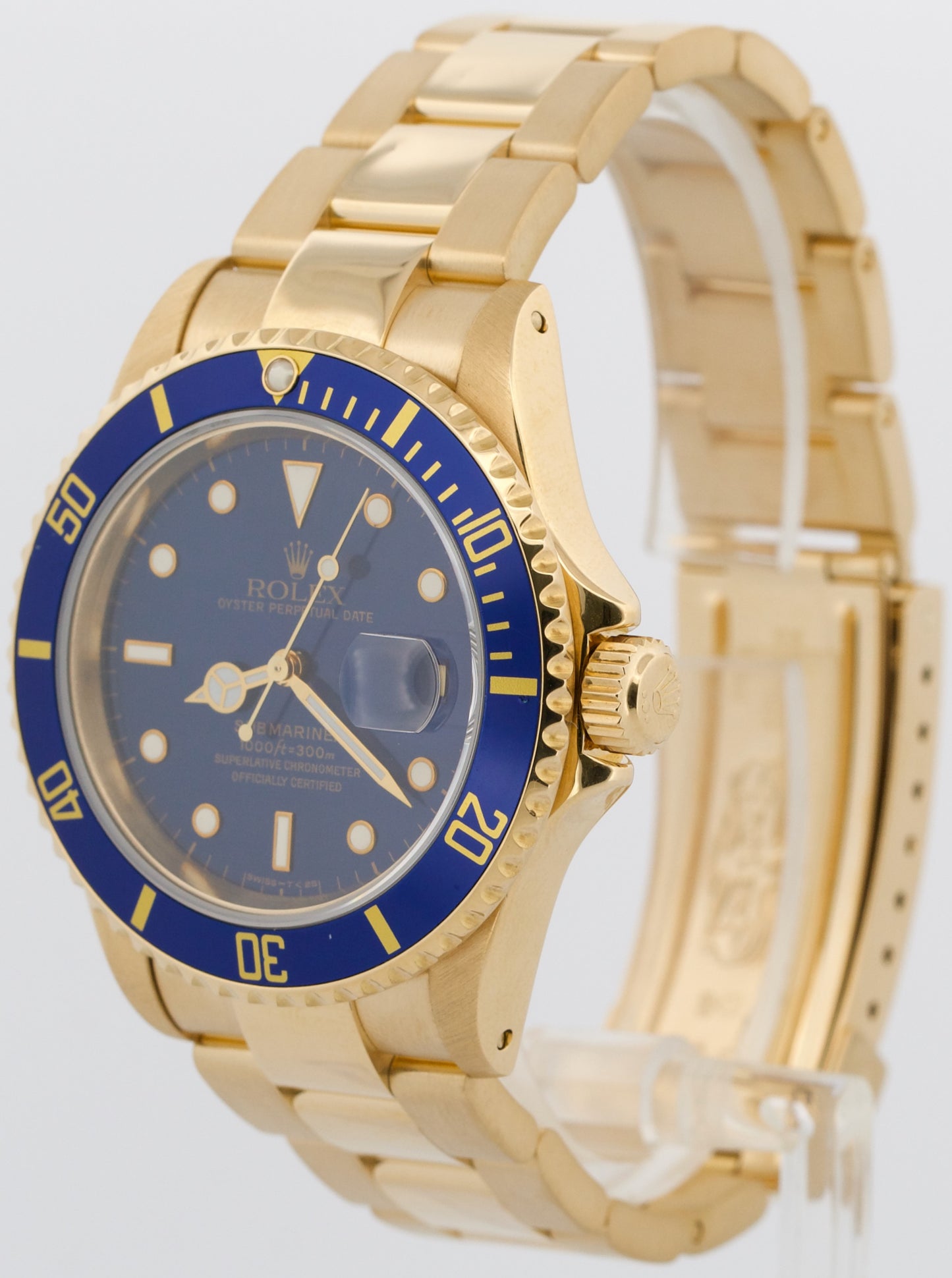 Rolex Submariner Date 18K Yellow Gold BLUE 40mm Oyster Automatic 16618 Watch