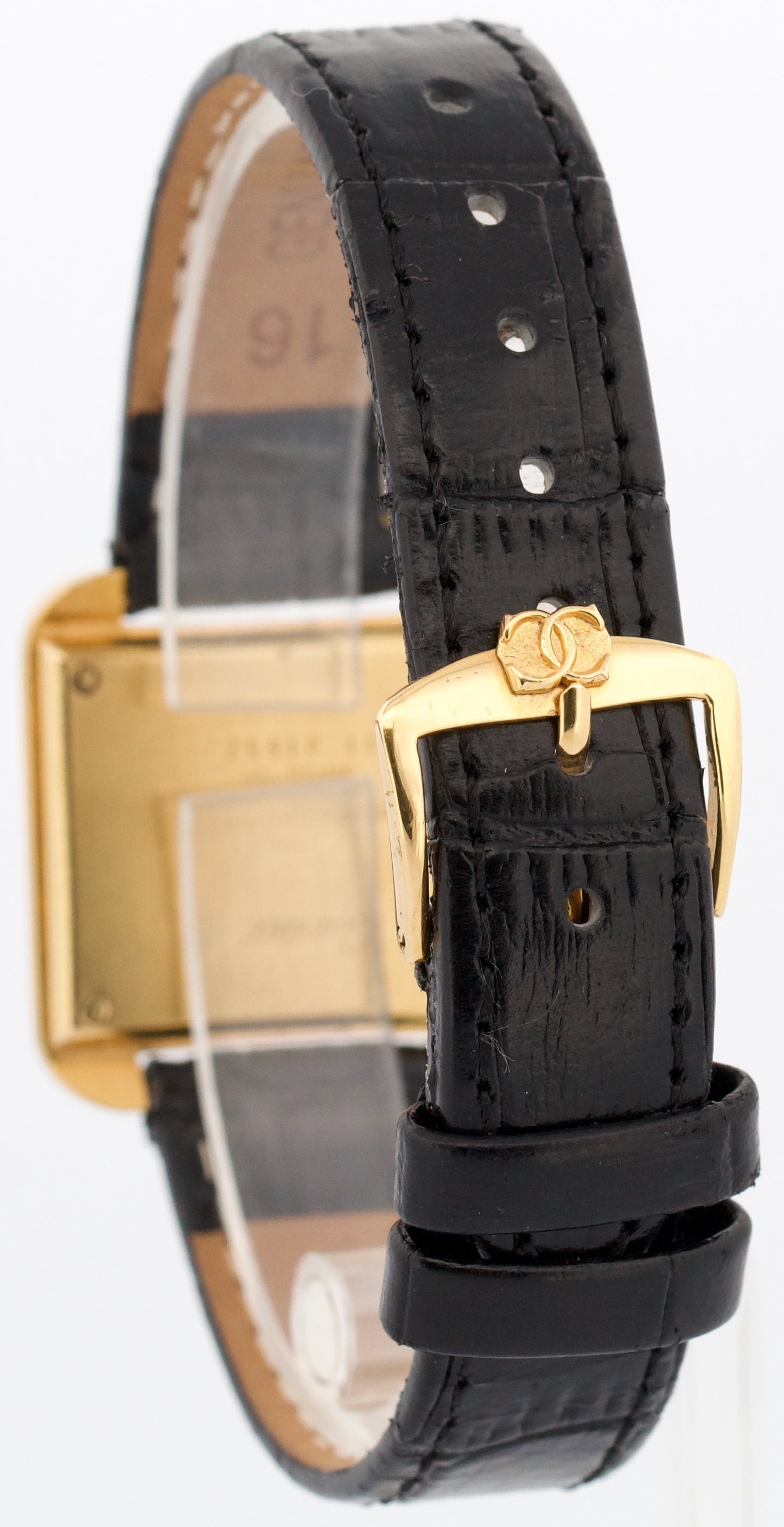 Cartier Stepped Tank BLACK ROMAN Manual 18K Gold Filled Leather 27.5mm 25716