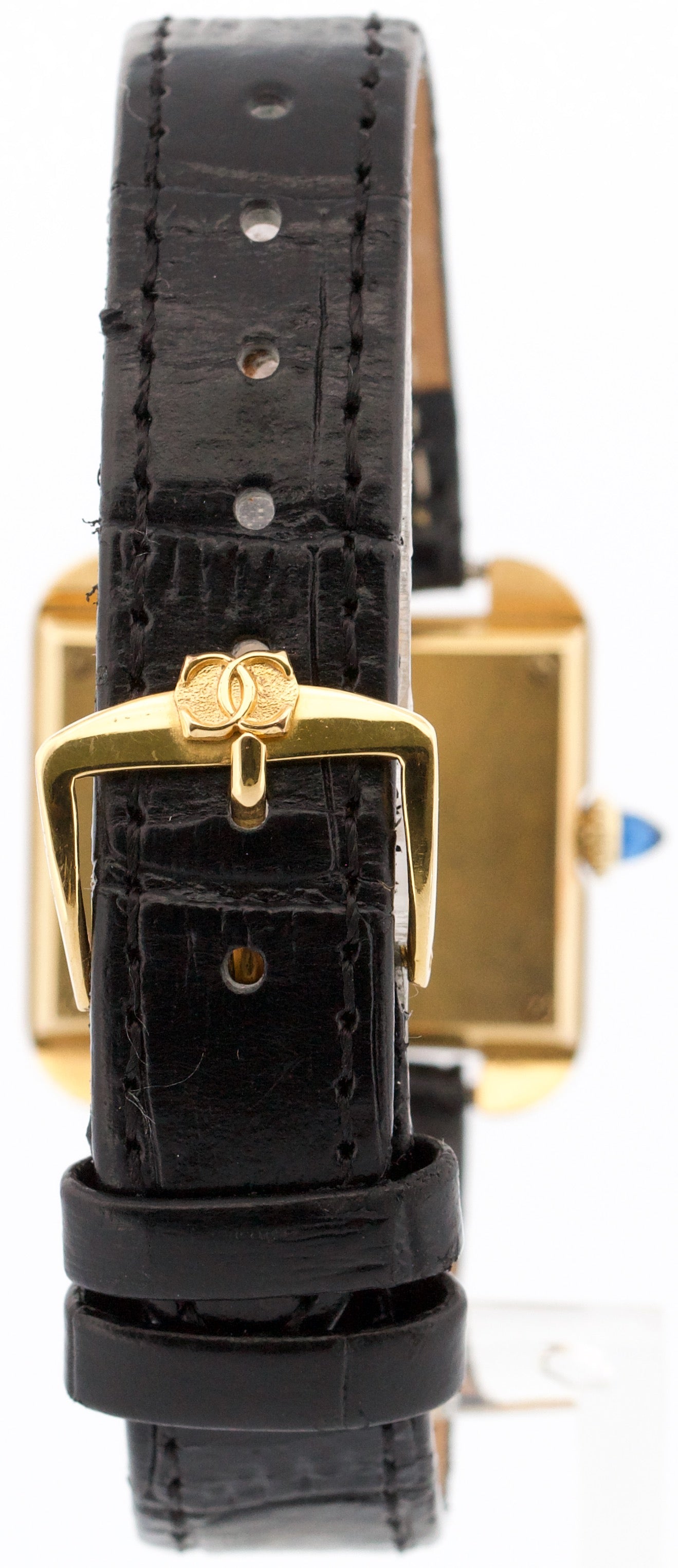 Cartier Stepped Tank BLACK ROMAN Manual 18K Gold Filled Leather 27.5mm 25716