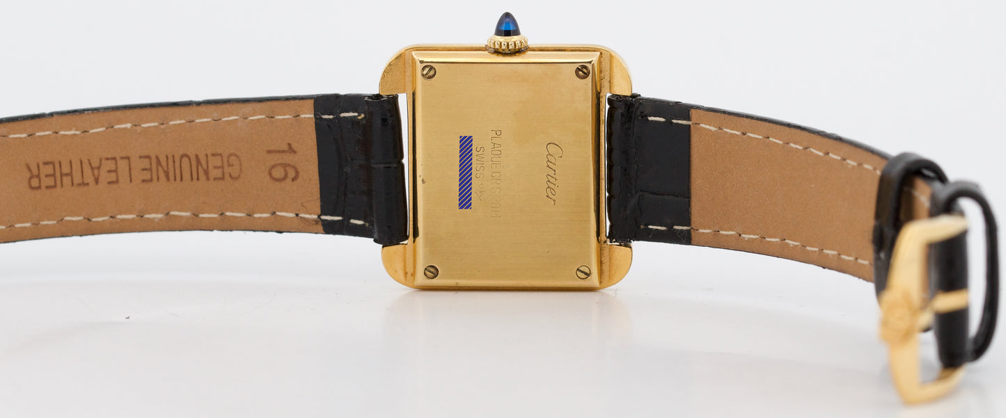 Cartier Stepped Tank BLACK ROMAN Manual 18K Gold Filled Leather 27.5mm 25716