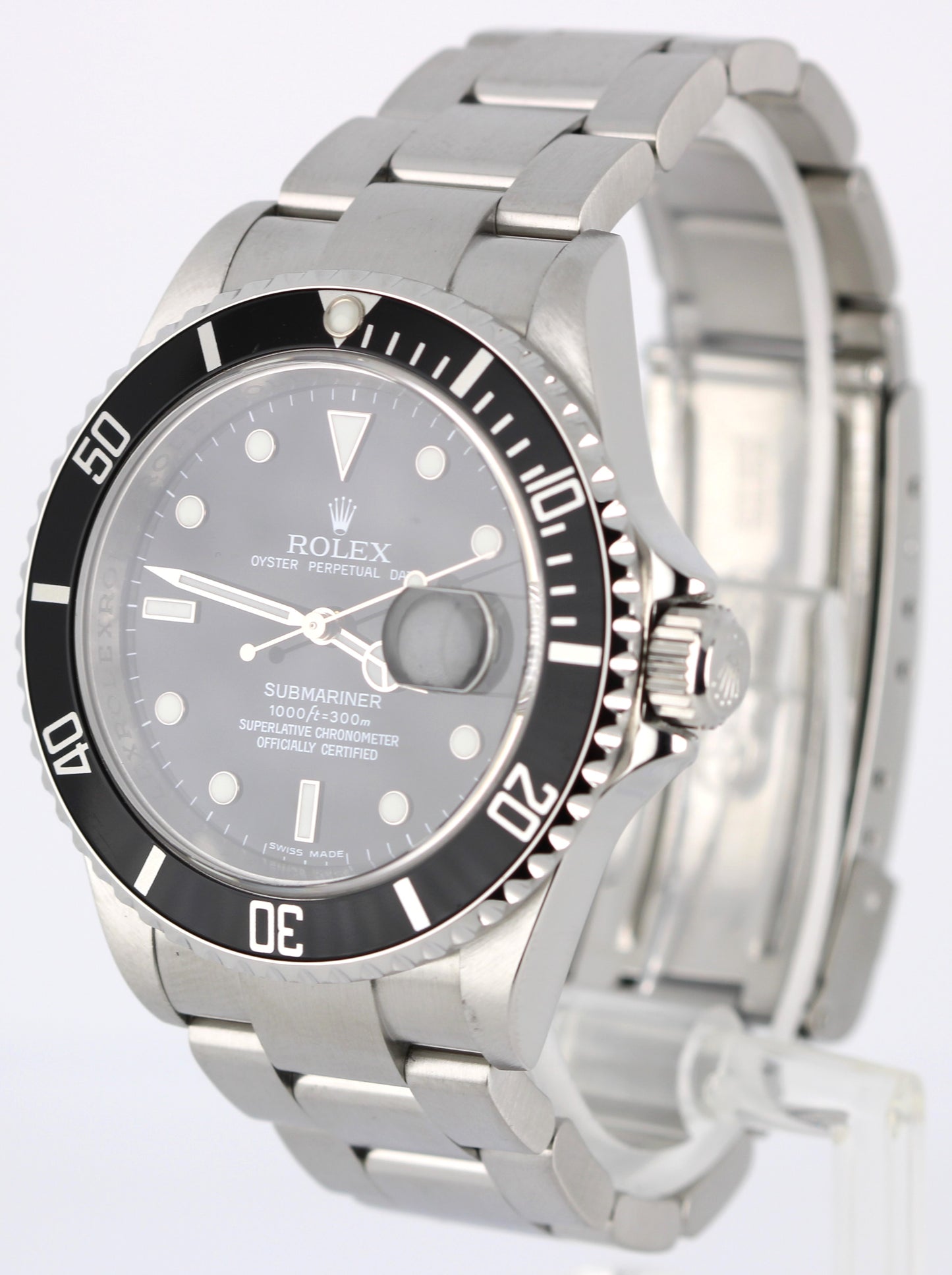 Rolex Submariner Date PAPERS Steel Black 40mm NO-HOLES REHAUT 16610T Watch BOX
