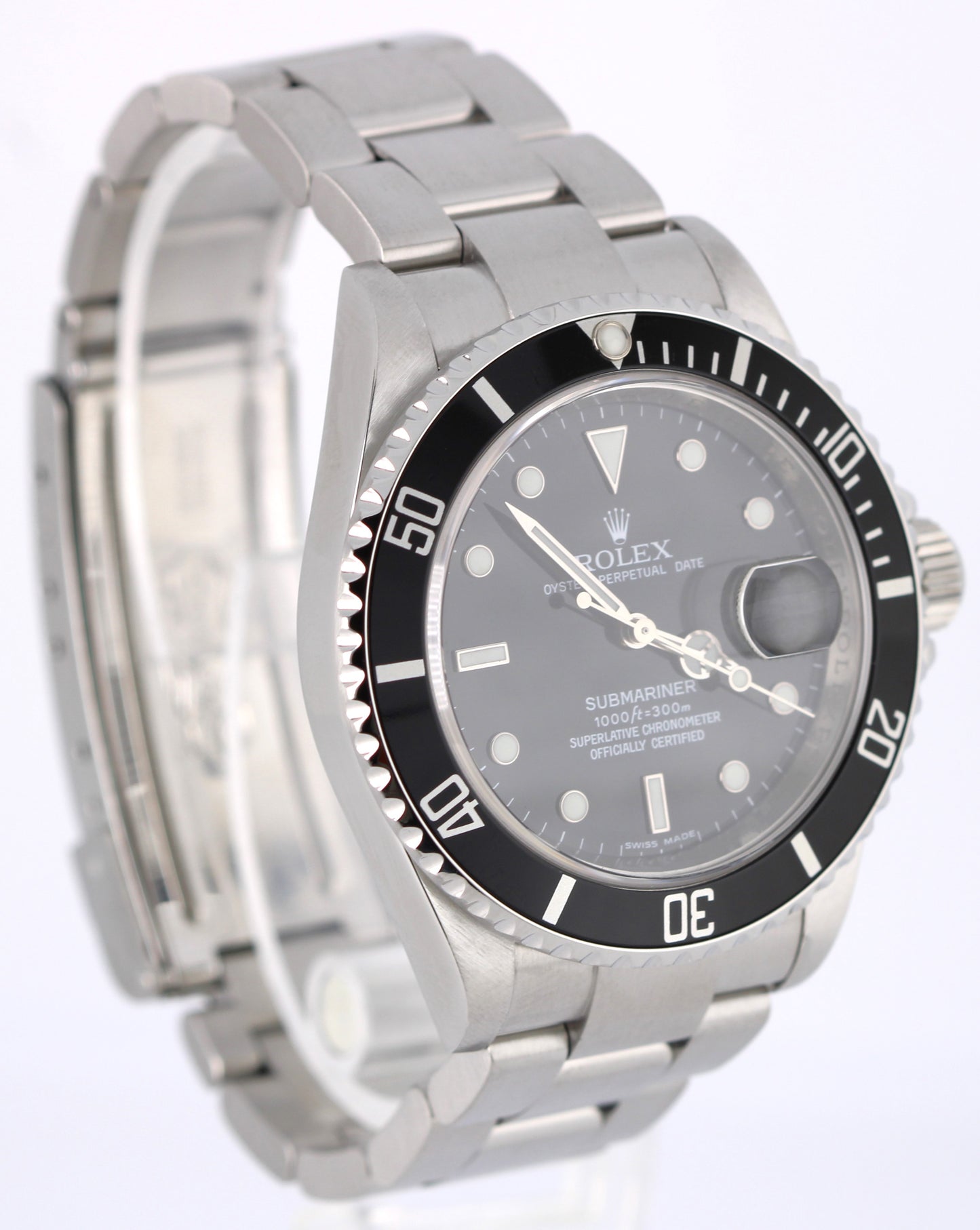 Rolex Submariner Date PAPERS Steel Black 40mm NO-HOLES REHAUT 16610T Watch BOX