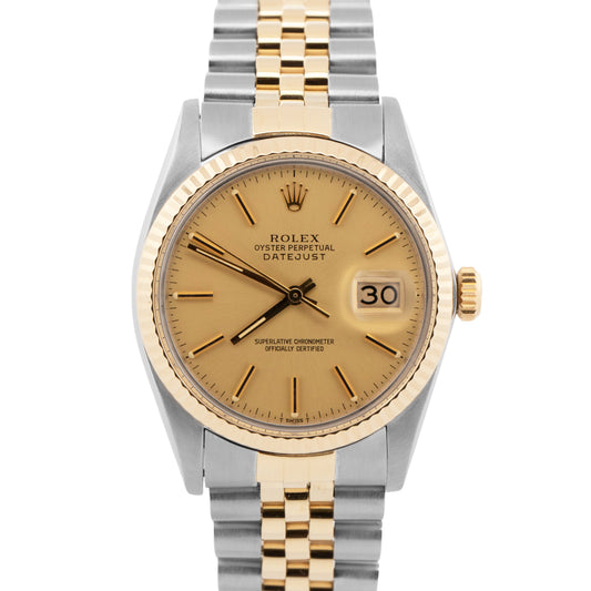 Rolex DateJust CHAMPAGNE Two-Tone Yellow Gold Steel Jubilee 36mm 16013 Watch