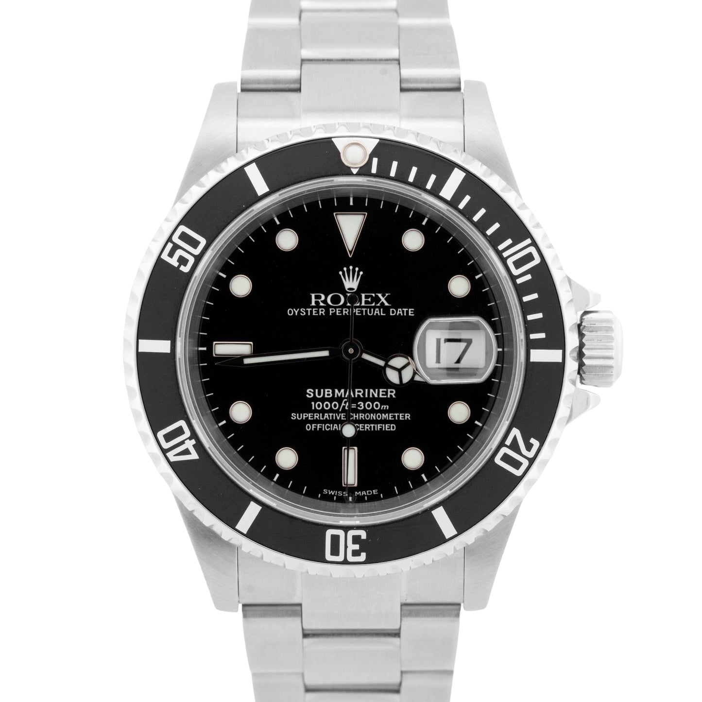 PAPERS Rolex Submariner Date NO-HOLES 16610 T Black Stainless 40mm Watch BOX